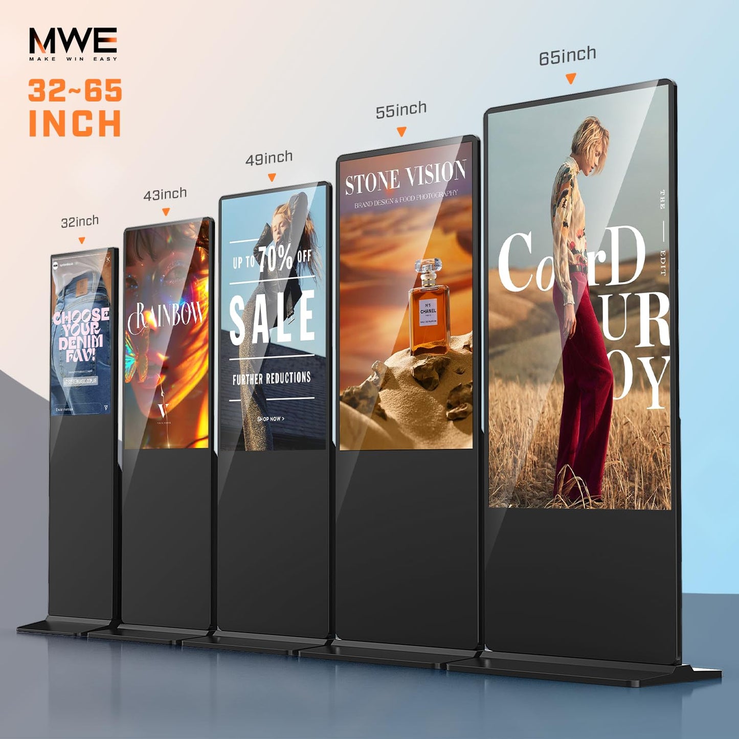 QIXZOCV MWE 54 Inch Indoor Floor Standing Digital Signage Advertising Display Kiosk LCD Screen Commercial Totem Android System Vertical Poster with Auto Media Player