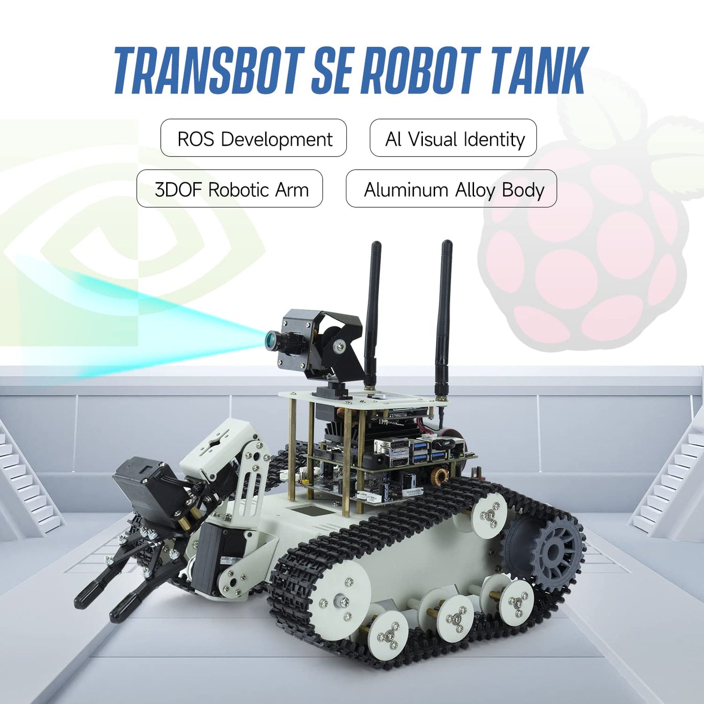 Yahboom Tank Chassis Roboict Kit AI Camera DIY Programmable Project ROS Starter for Jetson Nano Recognition|Tracking|OpenCV|MediaPipe Teens Adults (Transbot-SE with Nano)