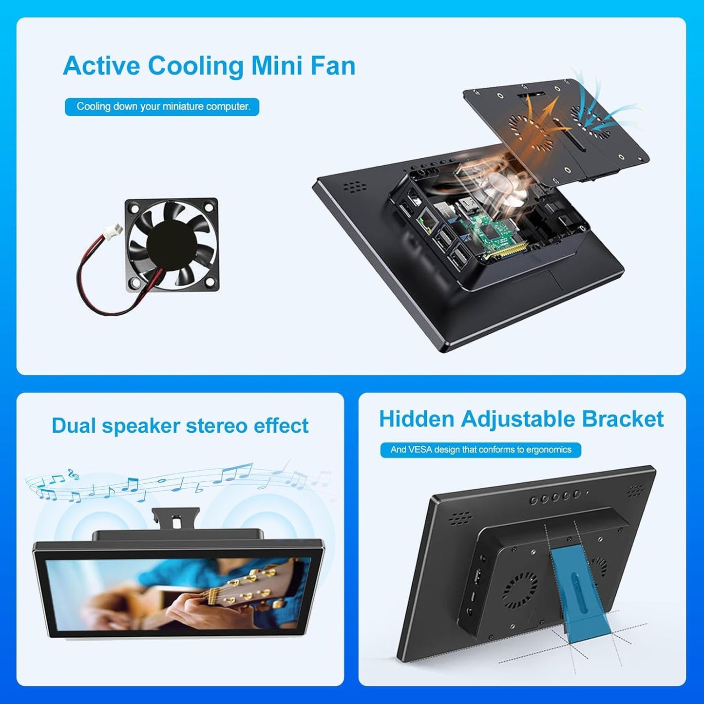 10.1 Inch Touchscreen for Raspberry Pi,5-Point 1920 * 1200 IPS touchscreen Portable Monitor with HDMI Interface Dual-Speaker for Raspberry Pi 5/4B/3B+/3B/B+ Jetson Nano Win11/10/8/7(black inky)