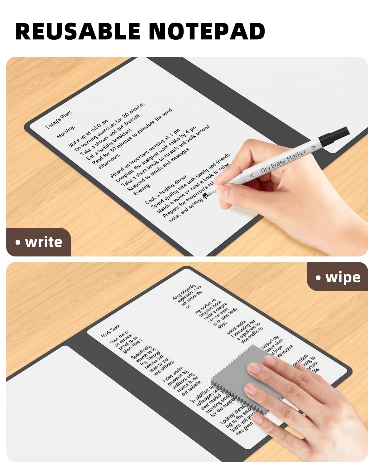 Mehaving Portable Small White Board Dry Erase Board, Reusable 9.5 * 6.6in Notebook Memo, Office Home Supplies Desk Accessories MH760 (Stone Grey)