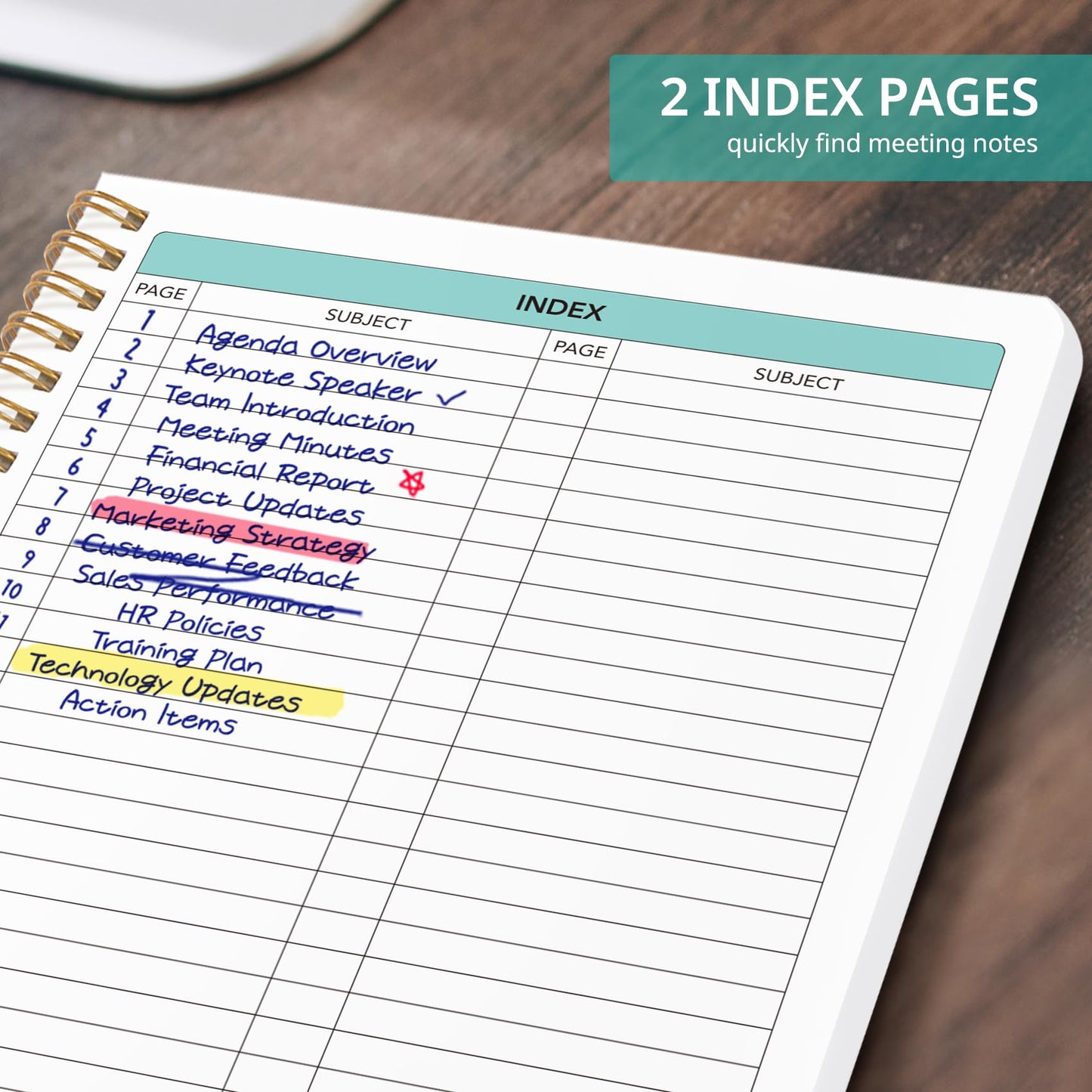 Meeting Notebook for Work Organization - Work notebook with action items, Meeting Minutes Planner Notebook, Perfect Office Supplies for Men & Women - Beige