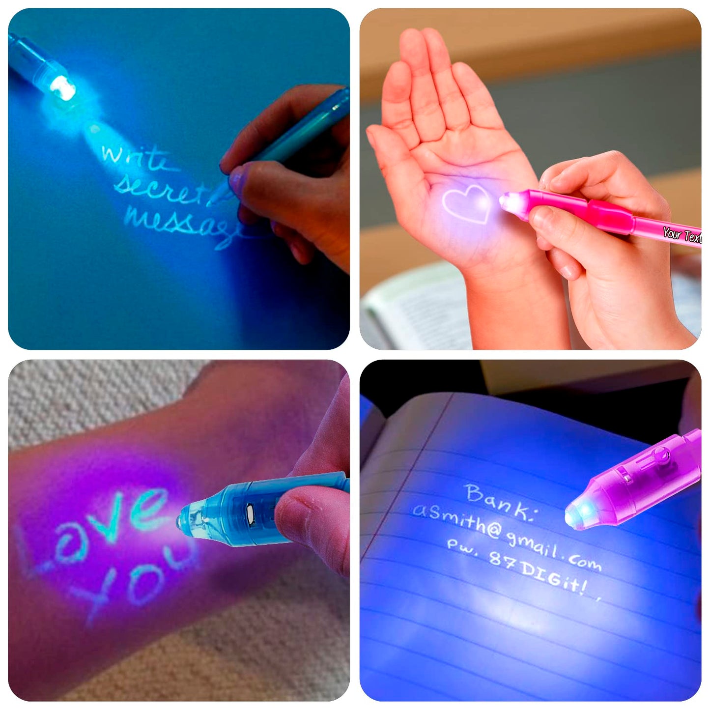 Personalized Invisible Disappearing Ink Pen Marker Pack, Custom Secret Spy Message Writer with UV Light, Fun for Kids Party Favors Gifts and Stock Stuffers, 24 Pack, Yellow