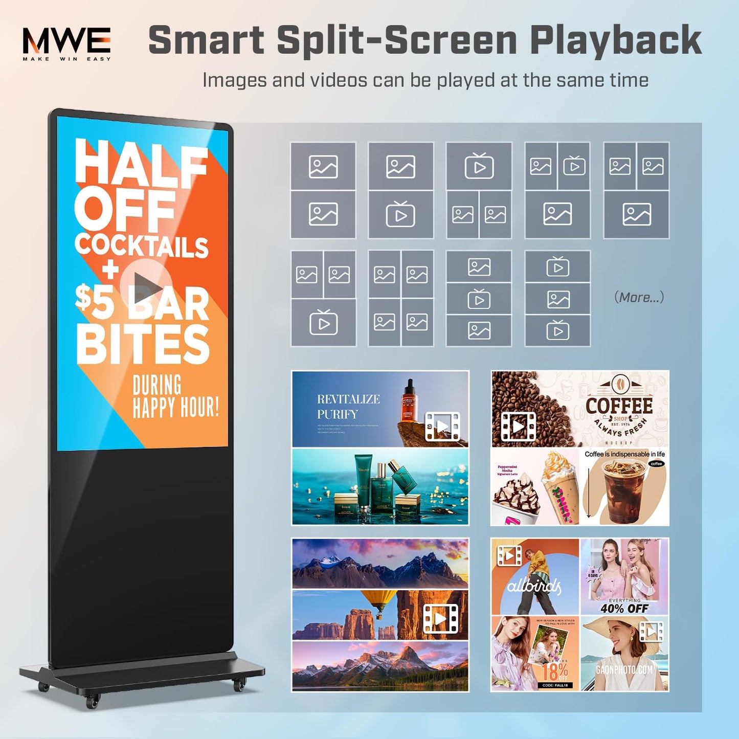 QIXZOCV MWE 49 Inch 4K Touchscreen Kiosk, Indoor Floor Standing Digital Signage, Advertising Display LCD Totem with Custom Service, Interactive Monitor Android System with Auto Media Player-Black
