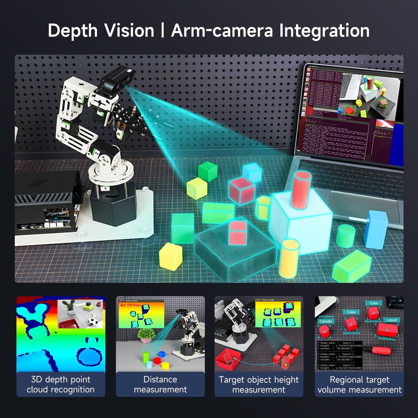 Yahboom 6DOF Program Robotic Arm Kit 3D Adaptive Gripping, 3D Automatic Recognition Supports Large AI Model (Sta-OrinNano Super 4GB)