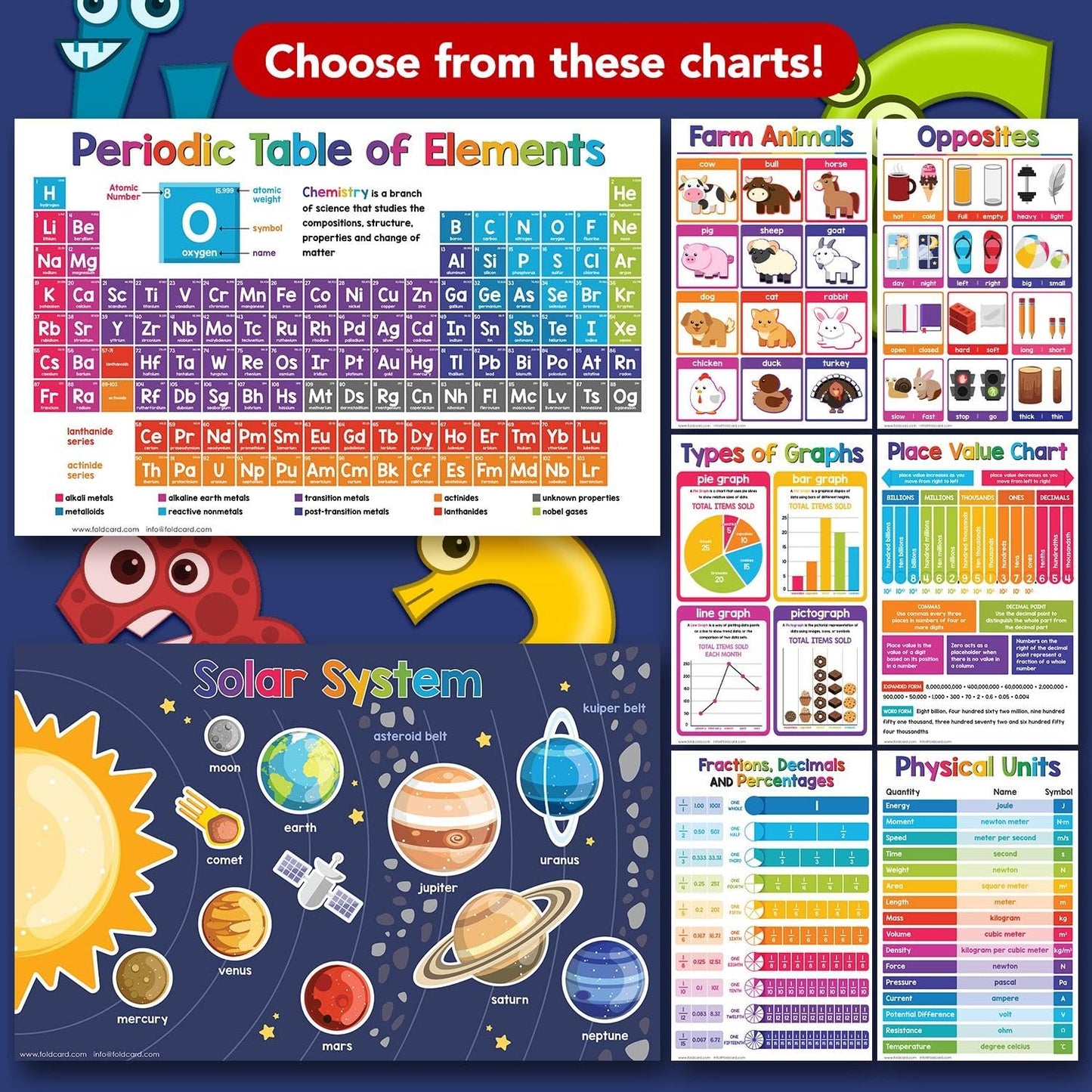Farm Animals Educational Charts for Preschool to Gradeschool – Bright and Colorful Visual/Learning Aid Poster for Classroom or Home | Printed on Glossy Durable Cardstock | 11" x 17" | 5 per Pack