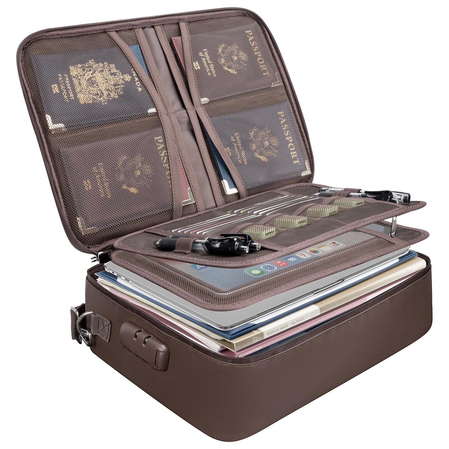 BALEINE Fireproof Document Box with Lock, Portable Fireproof Document Bag Waterproof Fire Proof File Boxes for Documents, File Organizer Box for Important Paperwork (Brown, 15''x11''x4'')