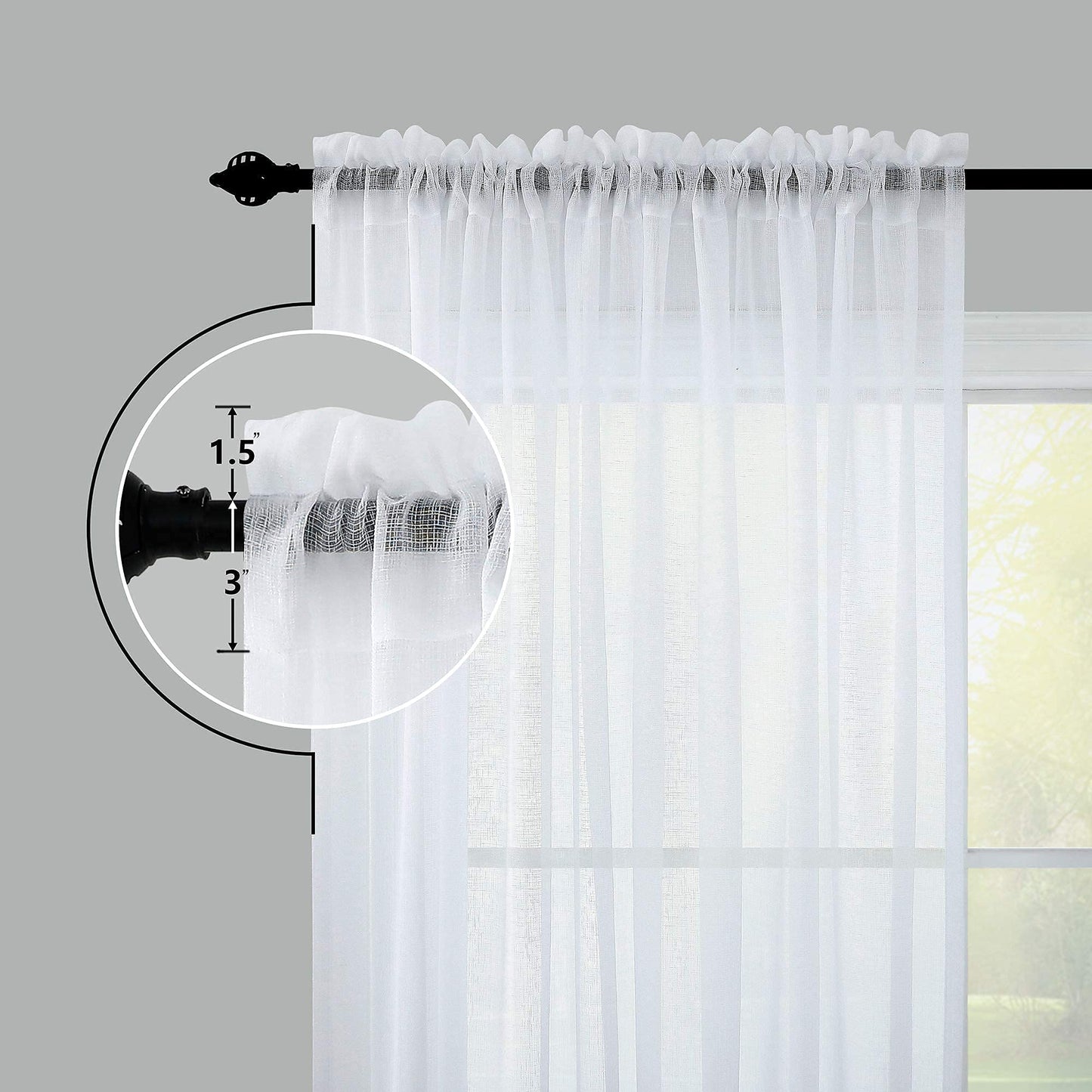 KOUFALL 108 Inch Long White Sheer Curtains,Rod Pocket Linen Look 9 FT High Ceiling Large Window Curtain Drapes 108 Inches Long 2 Panels