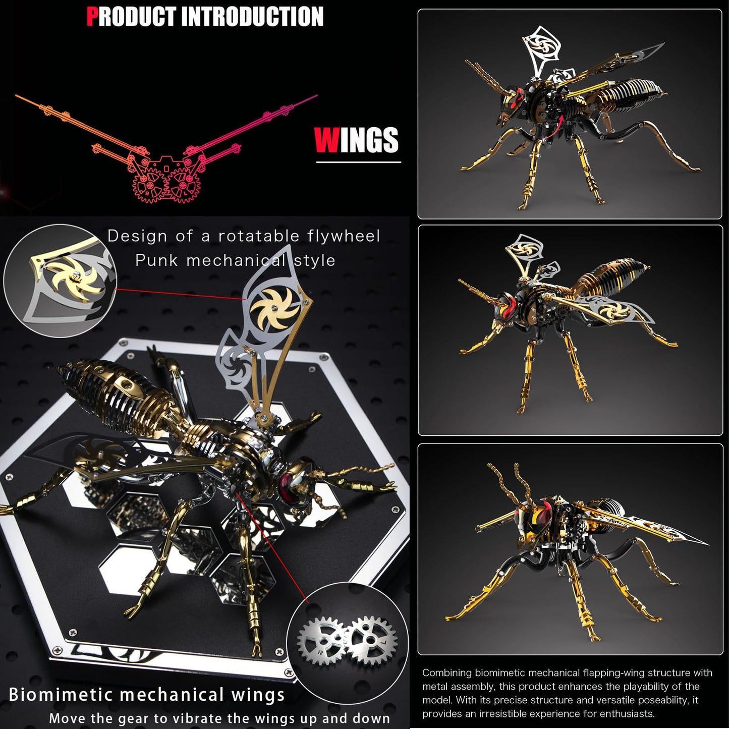 3D Metal Wasp Puzzles for Adults Model Kits Mechanical Puzzle Building Blocks, Difficult DIY Assembly for Men (Metal Wasp-Silver Golden)