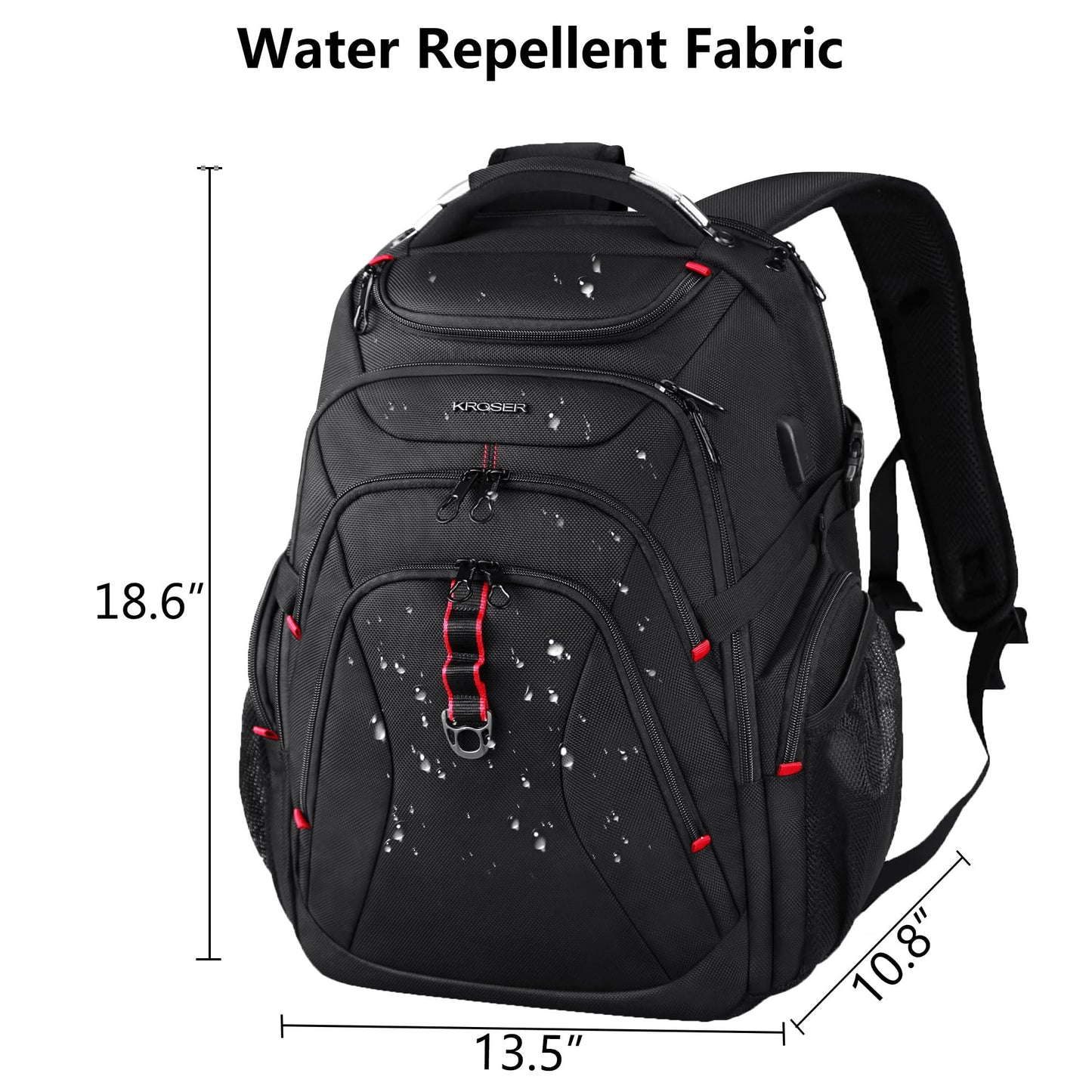 KROSER Travel Laptop Backpack 17.3 Inch XL Computer Backpack with Hard Shell Saferoom RFID Pockets Water-Repellent Business College Daypack Stylish Bag for Men/Women-Black