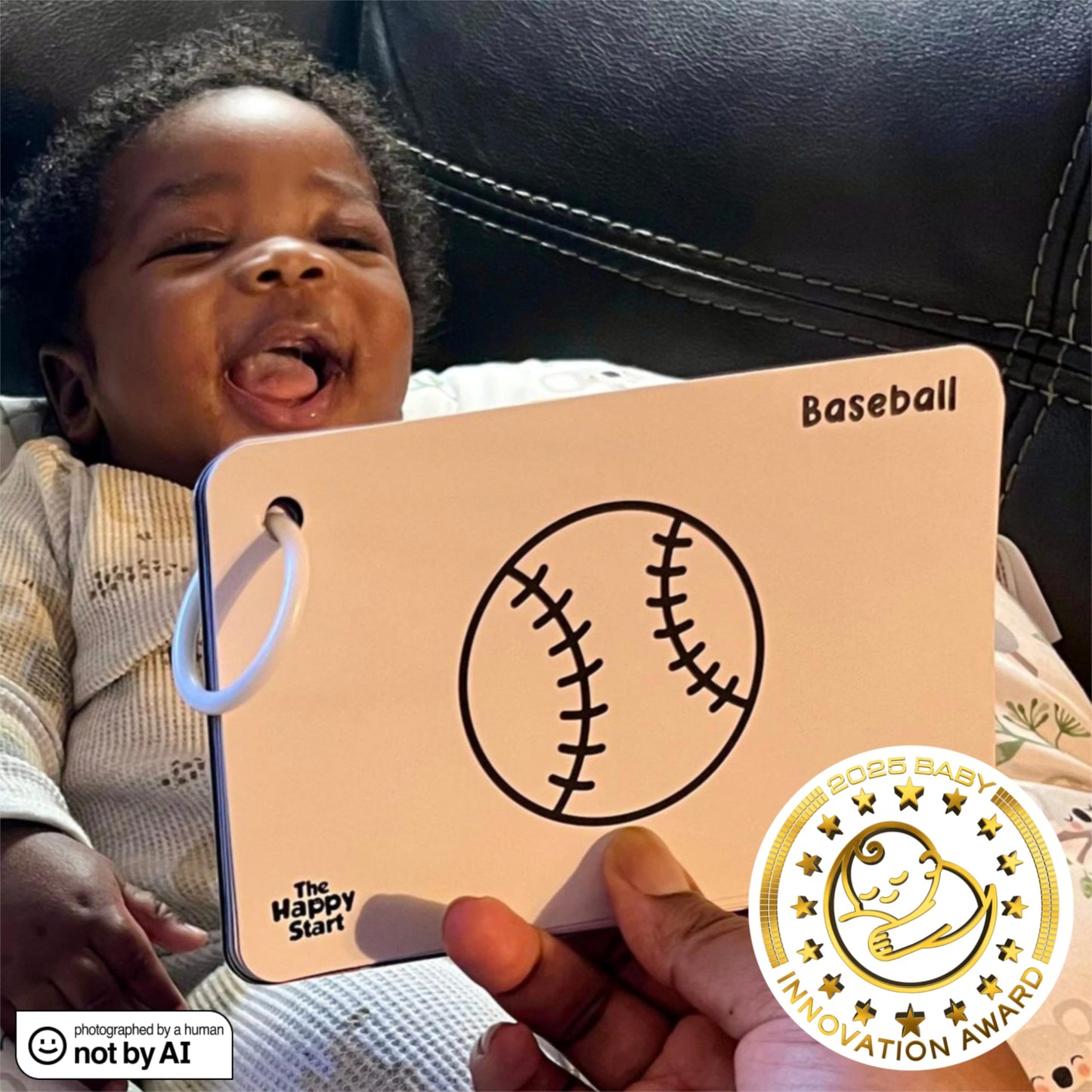 Happy Start High Contrast Baby Cards for Newborns - Black & White Cards, Water-Resistant, BPA-Free, Portable Educational Flashcards for Visual Stimulation, Award-Winning, Ages 0+ (English & Español)
