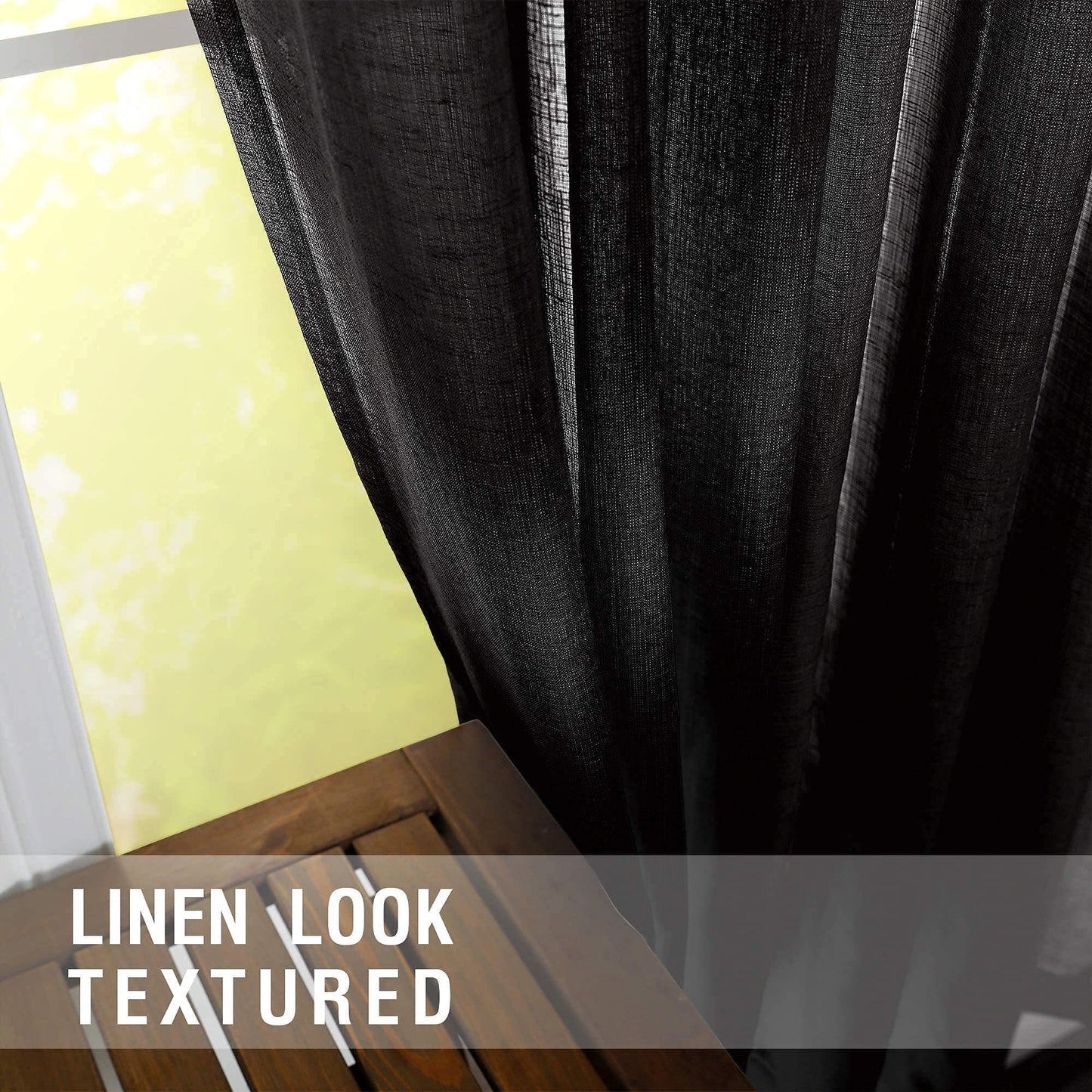 KOUFALL Sheer Black Curtains for Bedroom 2 Panels,Boho Window Curtains for Bathroom Kitchen Living Room 63 Inch Length