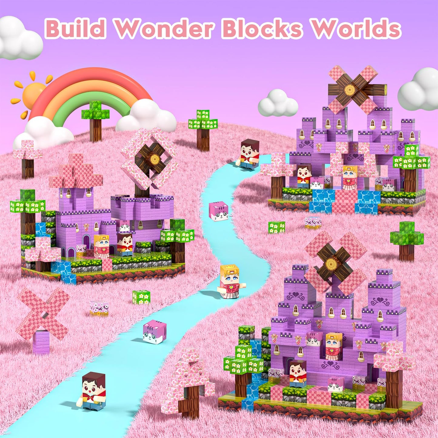 Gryxpox Magnetic Blocks, Magnetic Building Blocks 100pcs, STEM Sensory Toys with Princess Castle Build–Creative Magnet Tiles for Toddlers Ages 3+, Boys & Girls–Christmas Birthday Party Kids Gifts