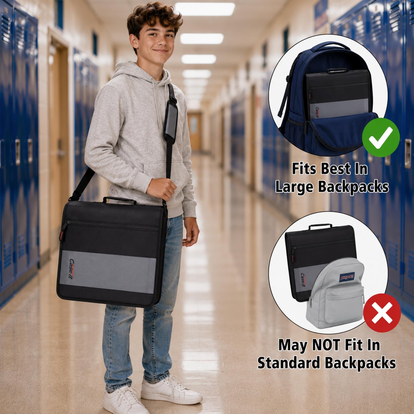 Case-it Classic Zipper Binder | 2-Inch O-Rings, 350 Sheet Capacity, Multiple Storage Pockets & Shoulder Strap | School & Office Organizer | D-251 Teal