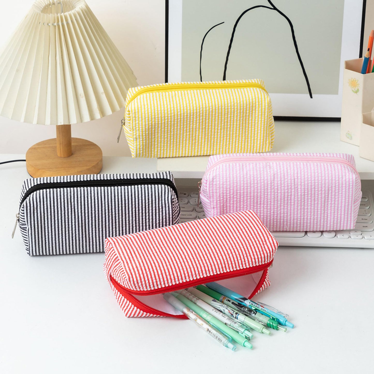 OZAOZ Cute Pencil Case Capacity Pencil Pouch Aesthetic Pen Bag Office Stationery Organizer Simple Sturdy Multifunctional Cosmetic Pouch (pink)