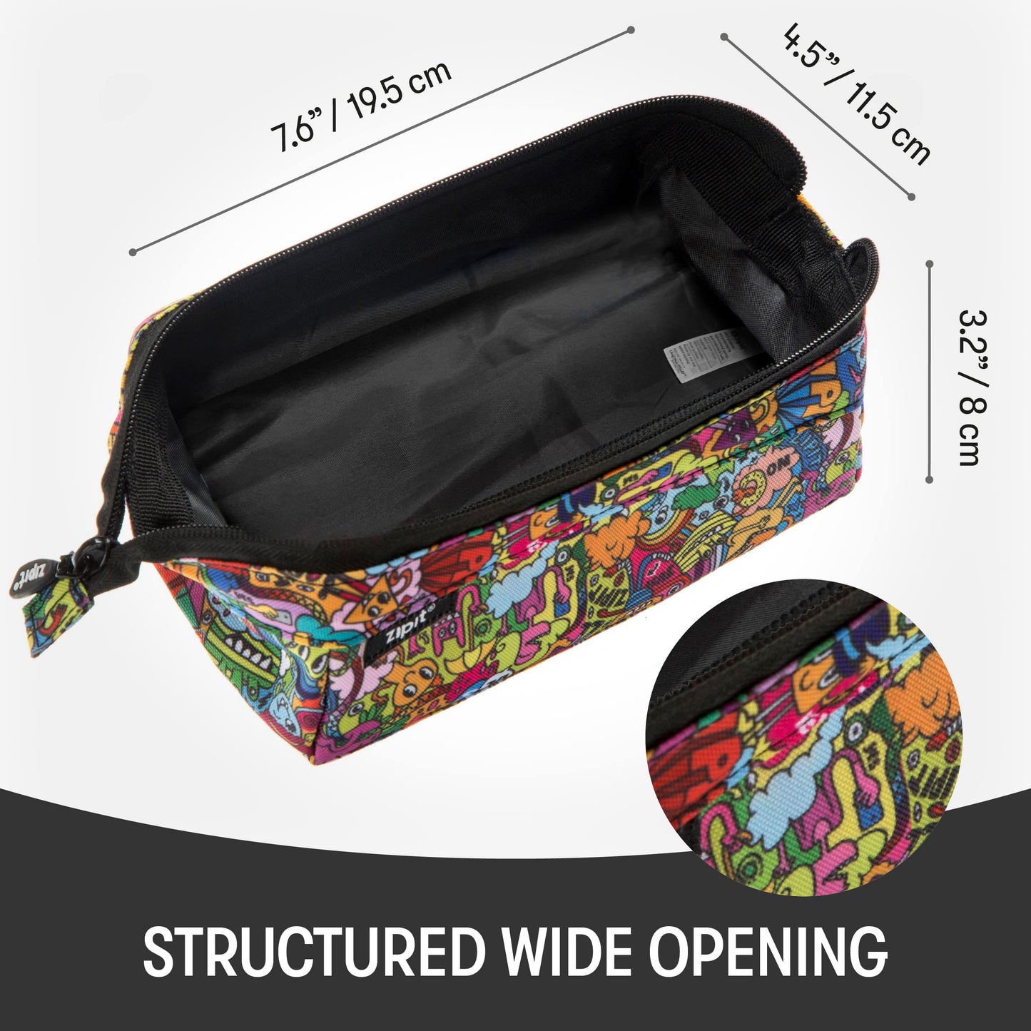 ZIPIT: Lenny Pencil Case - Doodles - Large Storage Capacity Zipper Pouch, Makeup-Stationery Bag, School-Travel, Washable Polyester, Kids-Teens-Adults