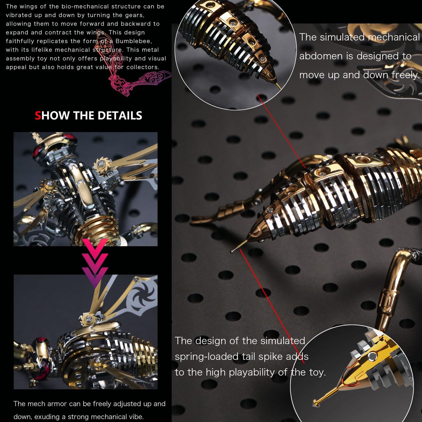 3D Metal Wasp Puzzles for Adults Model Kits Mechanical Puzzle Building Blocks, Difficult DIY Assembly for Men (Full Gold)