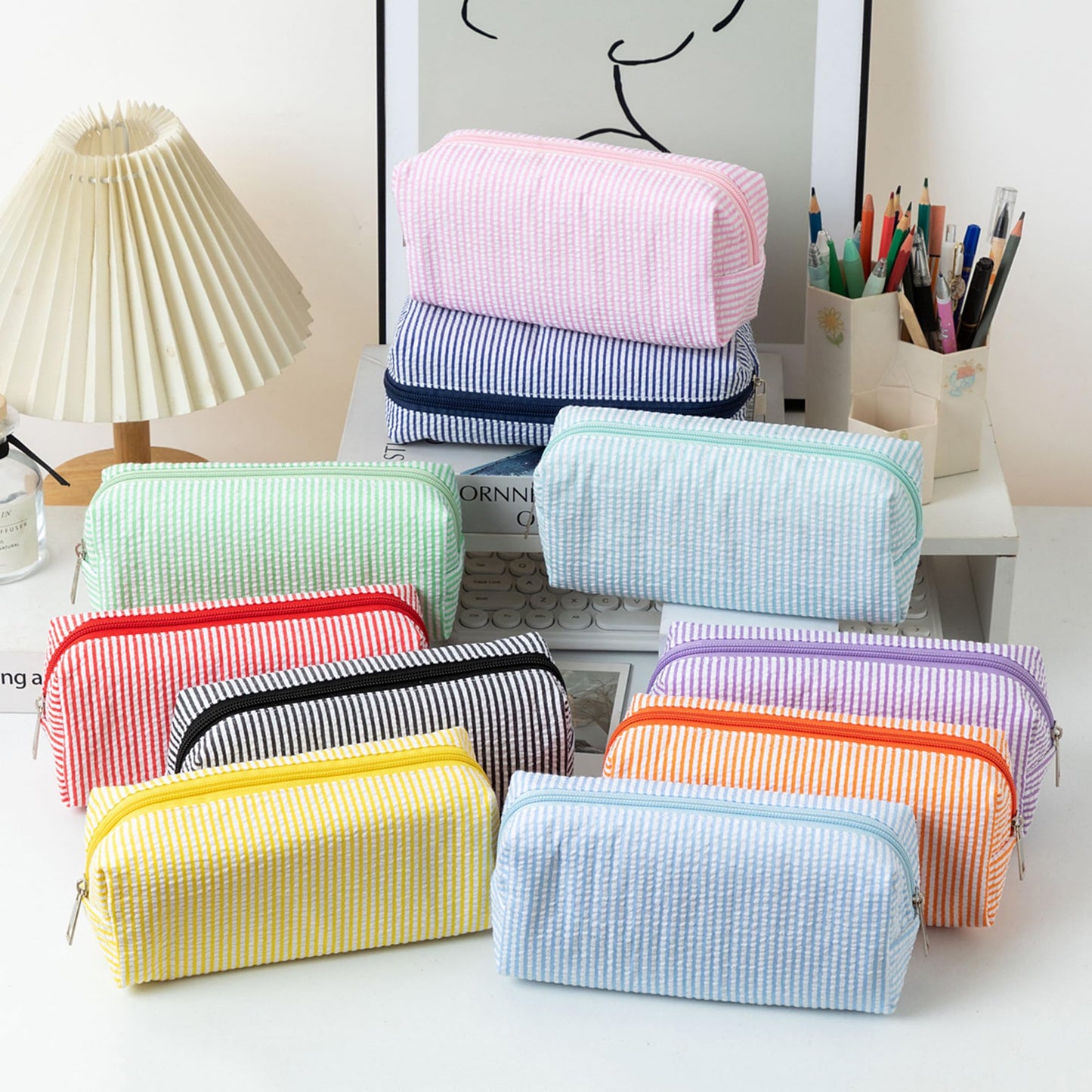 OZAOZ Cute Pencil Case Capacity Pencil Pouch Aesthetic Pen Bag Office Stationery Organizer Simple Sturdy Multifunctional Cosmetic Pouch (pink)