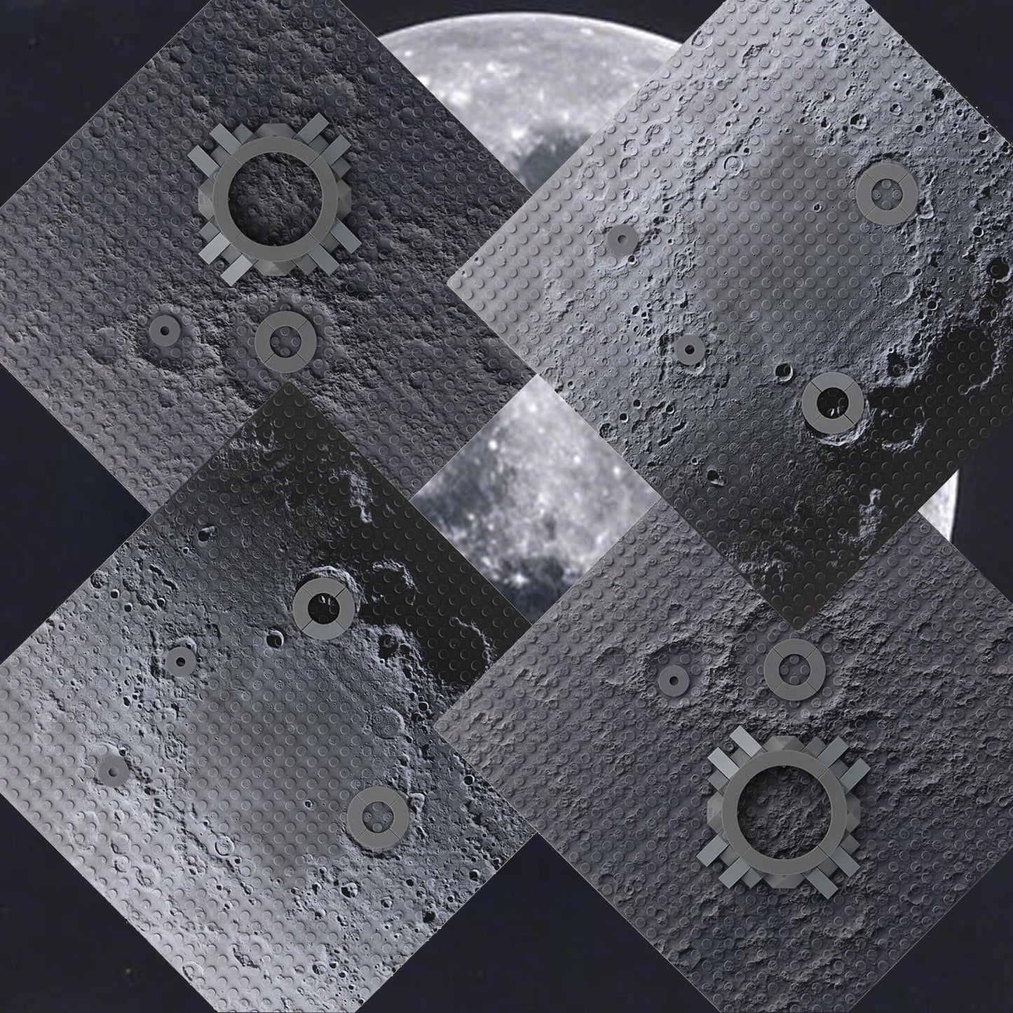 Feleph Space Moon Baseplate 10x10 inches Classic Building Blocks Base Plate Gray Compatible with Major Brands - 4PCS