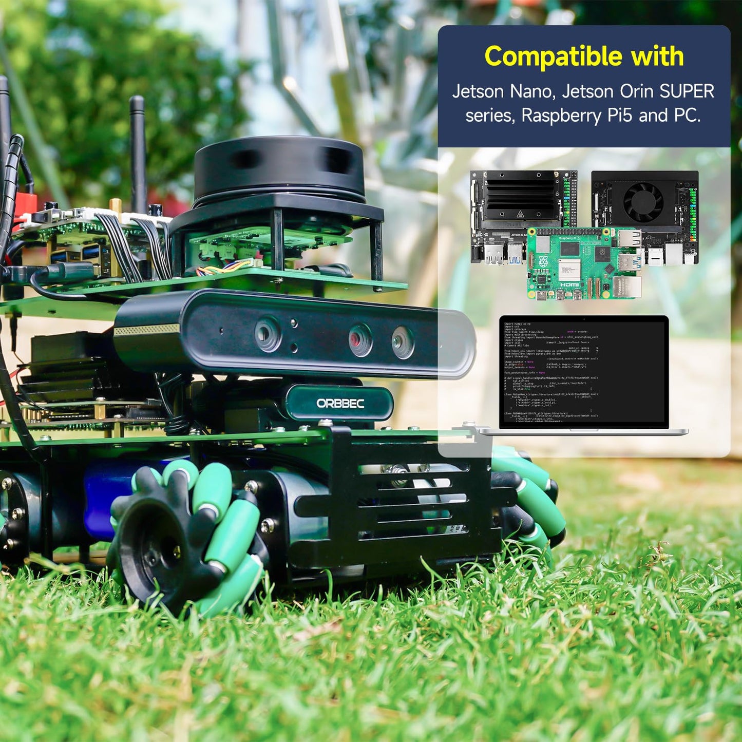 Yahboom ROS2 AI Camera Robot Car Kit Python Programming Engineering Project AI Vision Mapping Navigation 360°Movement for Mechanical Engineers（Sup ver with Pi 5 8GB）