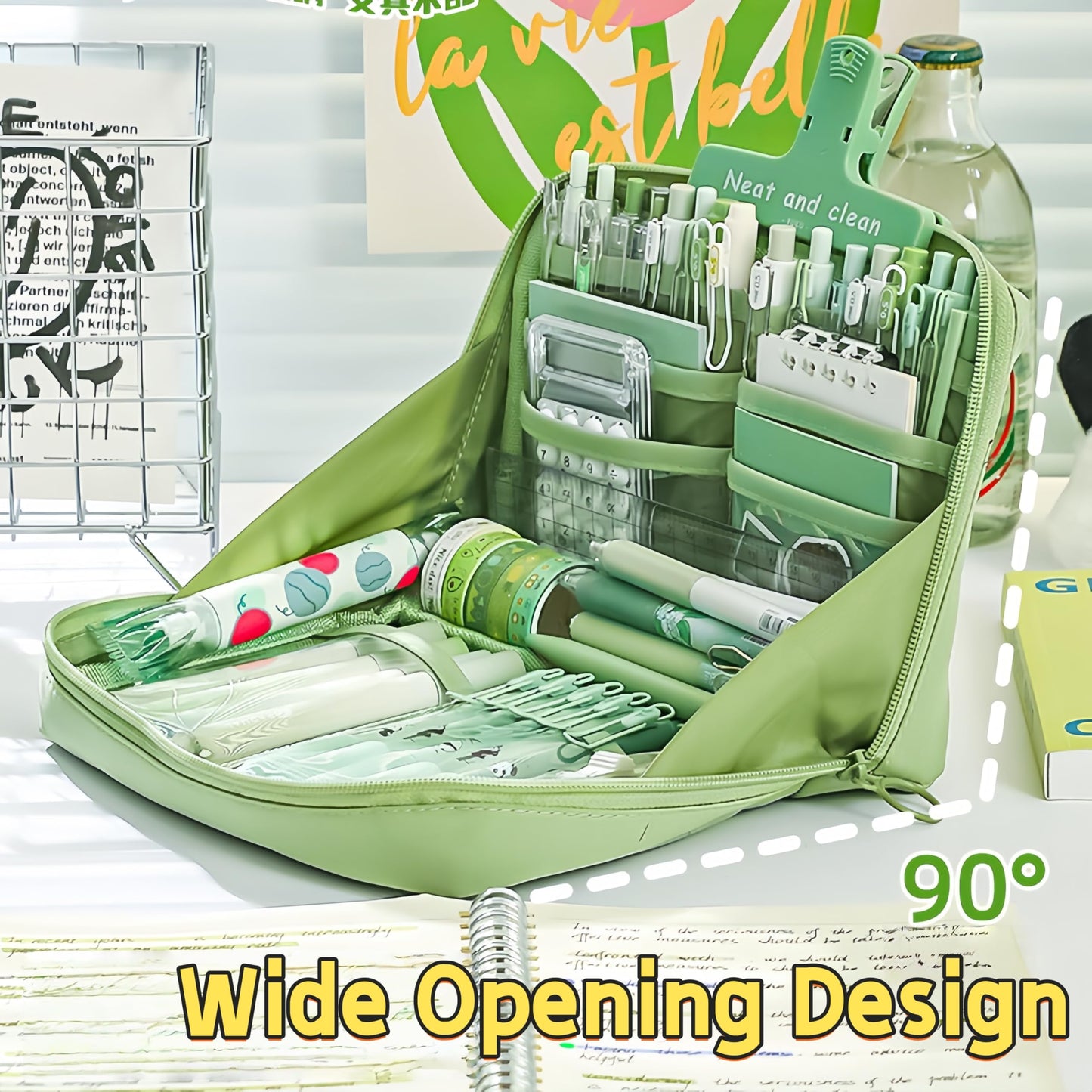UIVXXUD Kawaii Cute Aesthetic Pencil Case - Large Capacity Canvas Pen Pouch Bag (Green)