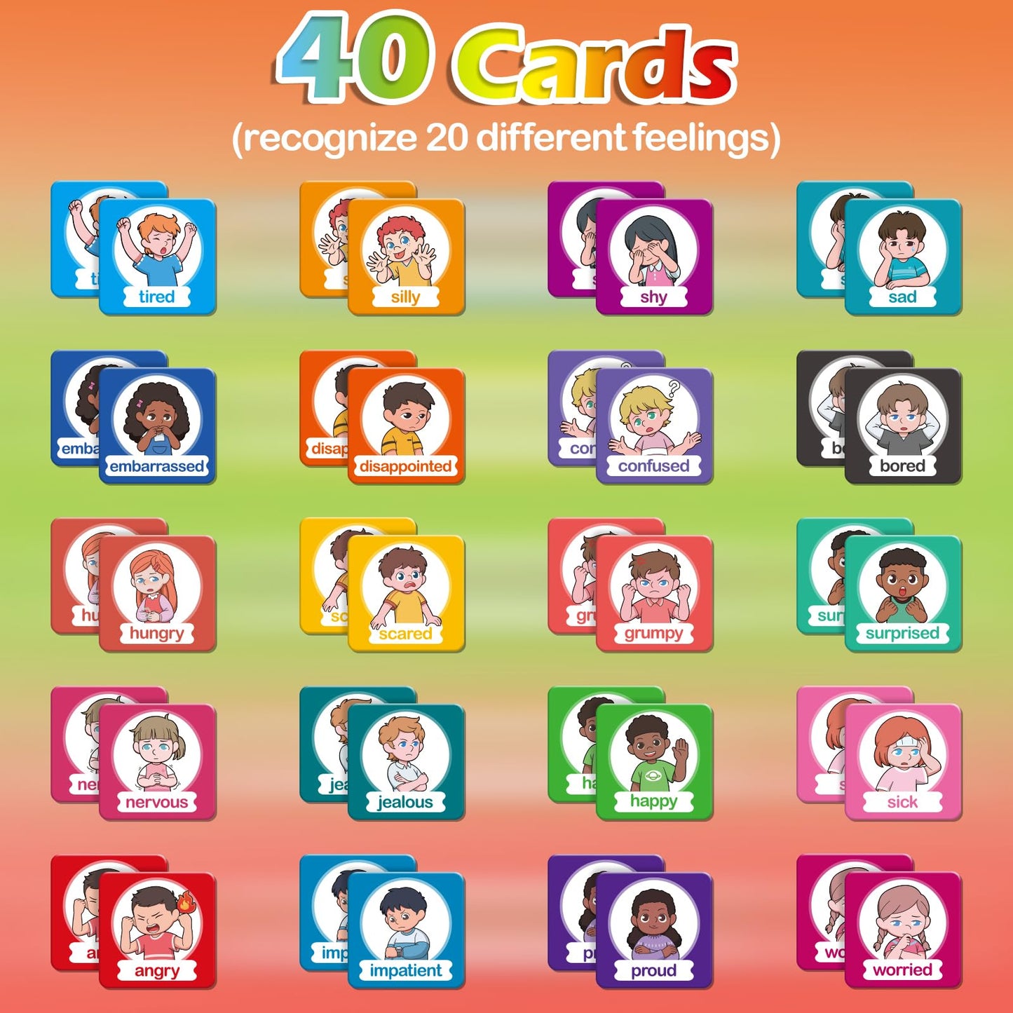 Aizweb Feelings Emotions Match Game,Memory Game,Social Emotional Learning Activities,Toddler Baby Flash Cards,Calm Down Corner Supplies,Educational Toys for Pre K Preschool Kindergarten Autism ADHD