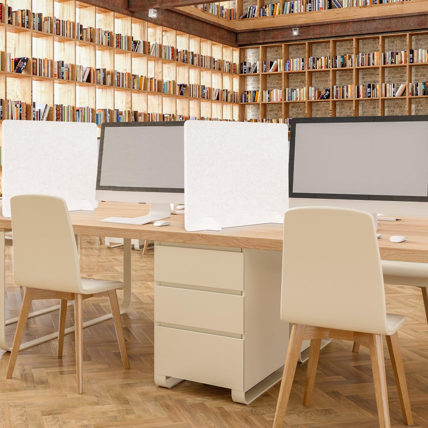 AMUSIGHT 2 Pack Acoustic Desk Dividers - 24" x 20" Freestanding Privacy Panels Set with Noise - Reducing Design Cubicle Sound Proof, Ideal for Office, Classroom, and Home (Light Beige)