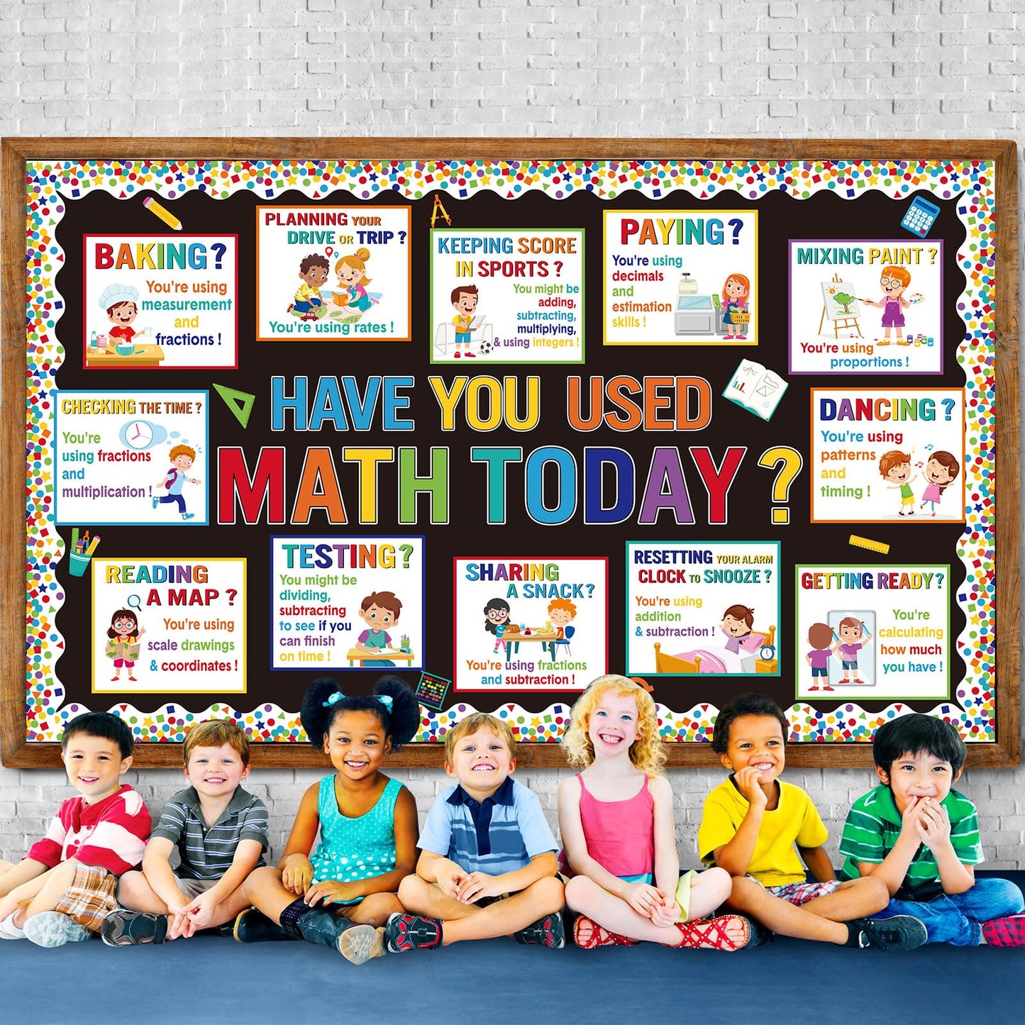 Pajean 74 Pcs Everyday Math Bulletin Board Decoration Mathematics in Daily Life Posters Have You Used Math Today Poster Mathematics Cutouts for Back to School Wall Hallway Teacher Supplies