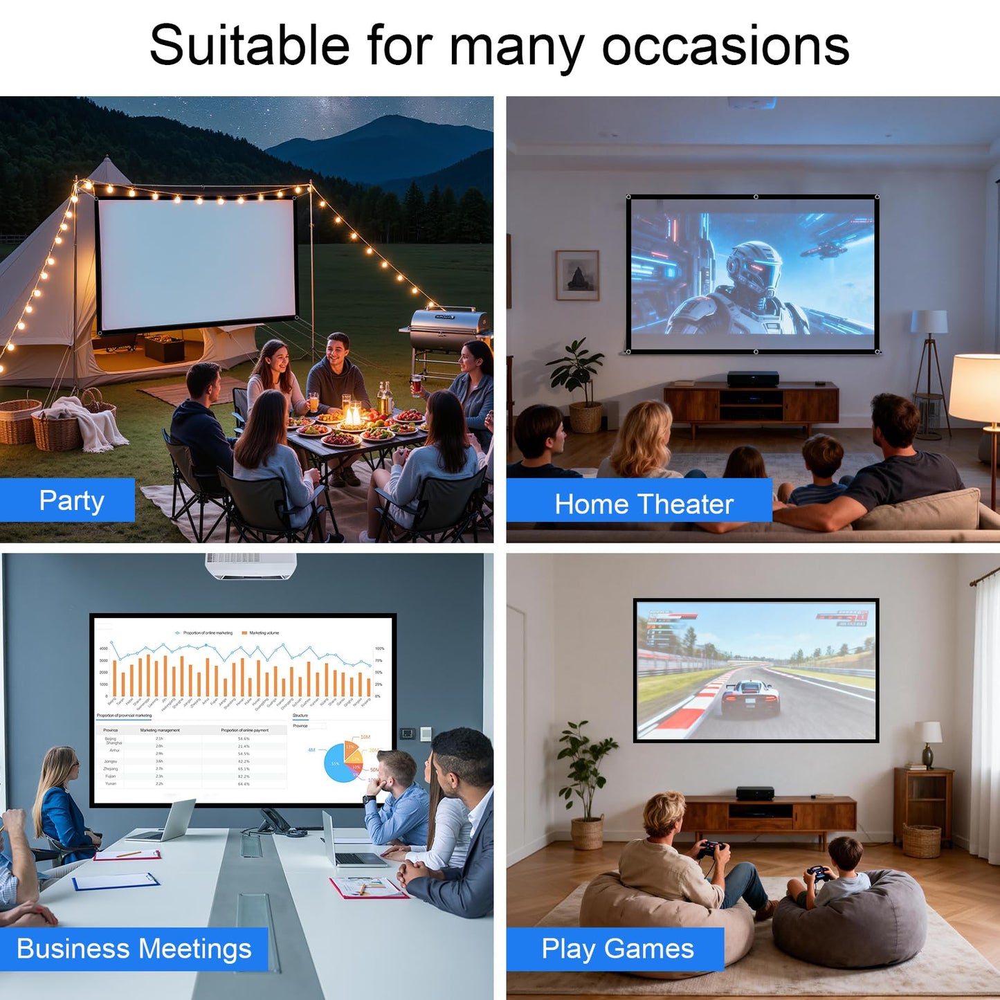 Projector Screen 180 inch,Portable Large Movie Projector Screen 16:9 HD Indoor Outdoor Double Sided Rear Projection Screen Video for Home, Party, Office, Classroom