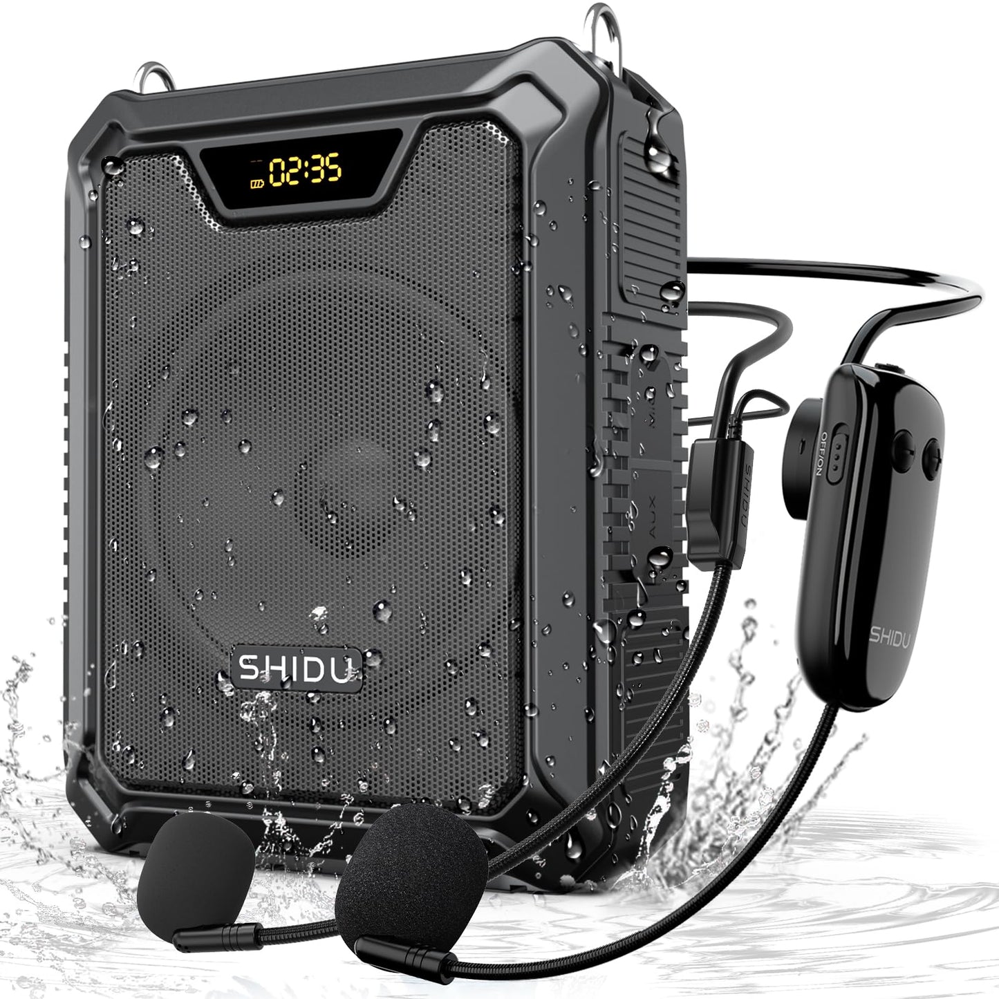 SHIDU 30W Voice Amplifier with Wireless Microphone, IPX6 Waterproof Amplifier Wireless & Wired Microphone Bluetooth Speaker Personal Megaphone for Teachers Meeting Speech Outdoors-M1000