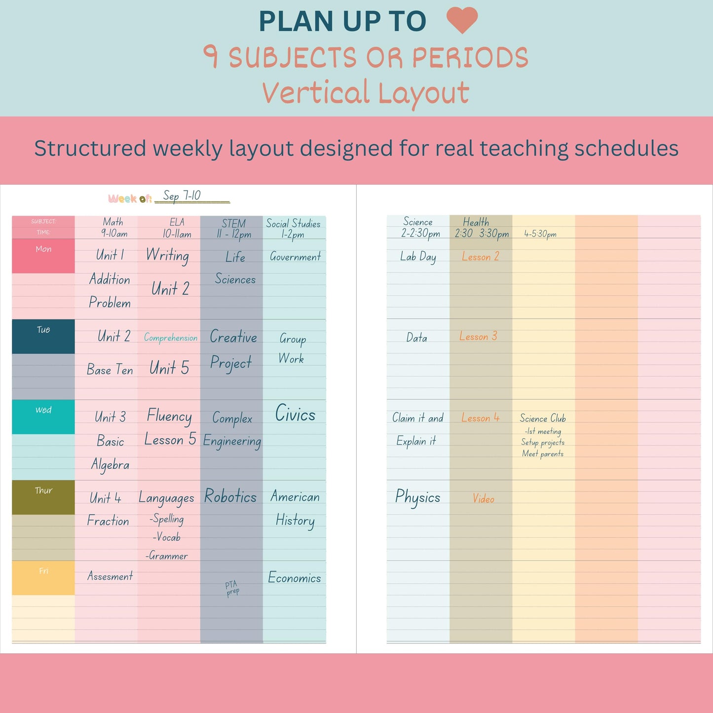 Undated Teacher Planner 8.5 x 11-12 Months & 52 Weeks | Colorful Bookstore Cover | Monthly & Weekly Lesson Plan Book with Stickers, Storage Pocket & Snap-In Bookmark | Classroom Organizer