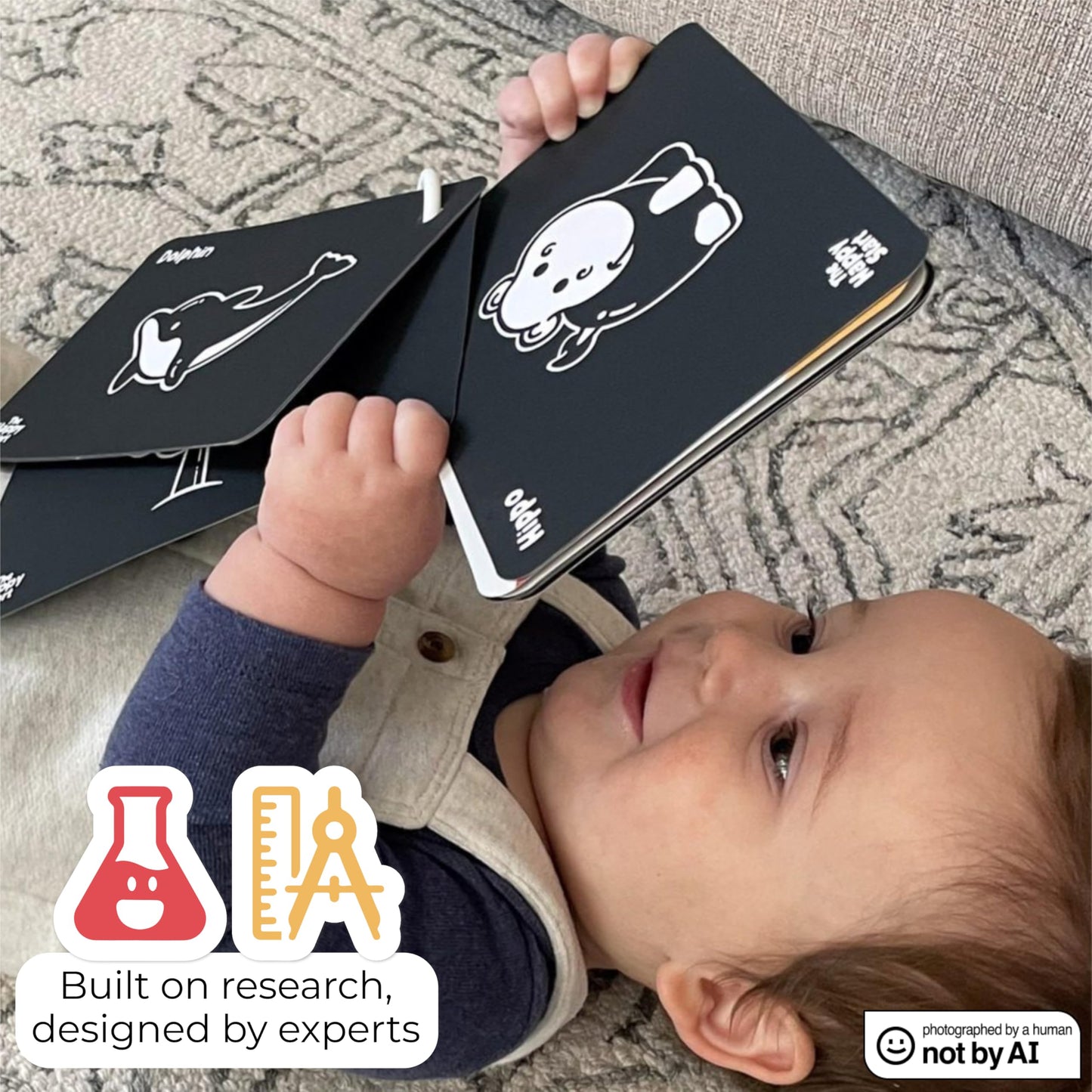 Happy Start High Contrast Baby Cards for Newborns - Black & White Cards, Water-Resistant, BPA-Free, Portable Educational Flashcards for Visual Stimulation, Award-Winning, Ages 0+(English & Vietnamese)