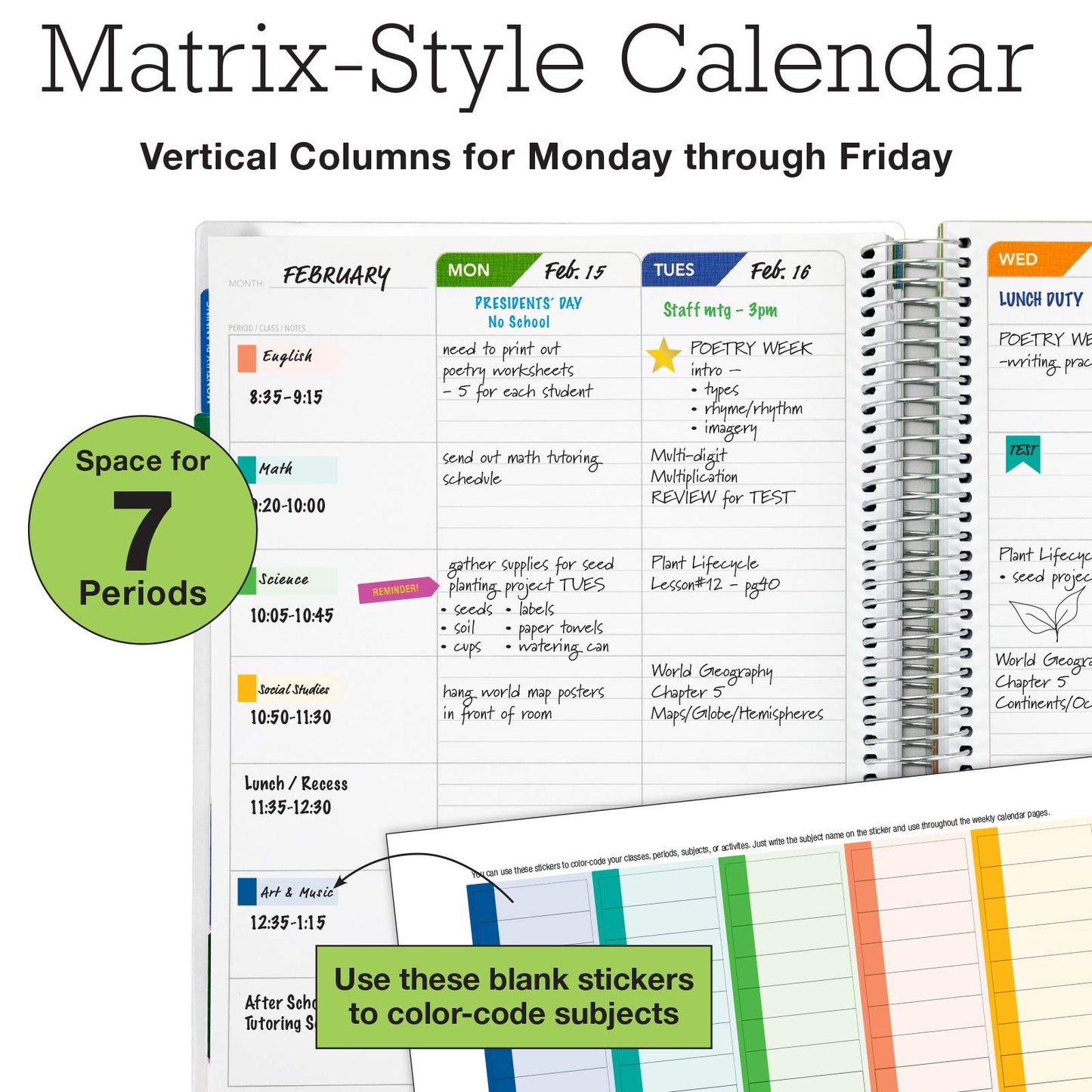 Elan Publishing Company DELUXE Undated Teacher Planner: 8.5x11 Includes 7 Periods, Page Tabs, Bookmark, Planning Stickers, Pocket Folder Daily Weekly Monthly Planner Yearly Agenda (Spring Floral)