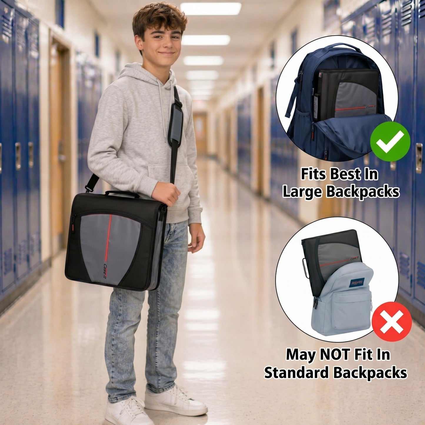 Case-it Mighty Zip Tab School Zipper Binder | 3-Inch O-Rings, 600-Sheet Capacity, 5-Subject Expanding File Folder, Multiple Pockets & Storage Organizer, Shoulder Strap | D-146 Teal