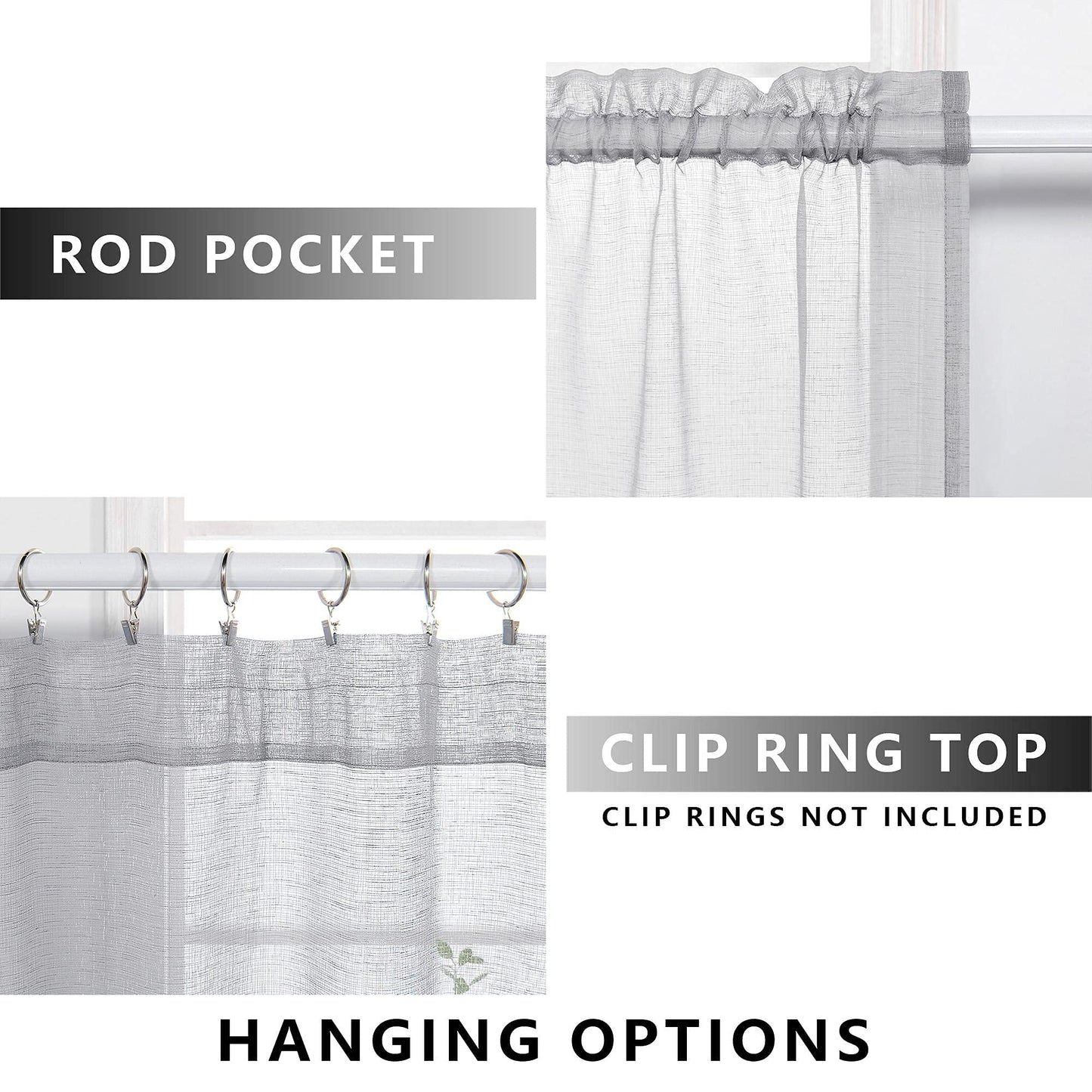 koufall Gray Linen Look Curtains 96 ines Long Set of 2 Rod Pocket Elegant Woven Textured Voile Sheer Drapes for Bedroom Living Room Patio Sliding Door Home Office Backdrop 52x96 in Length Silver Grey