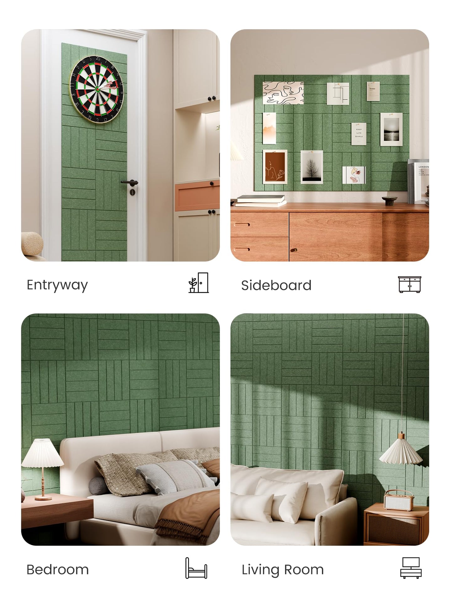 Bumusty Large Cork Board Alternative-48 x 36" Felt Bulletin Board Tiles, with 30 Pushpins, 70 Adhesive Tabs, Bold-Stripe 12-Pack, Cork Boards for Office Push Pin Board Felt Board-Moss Green