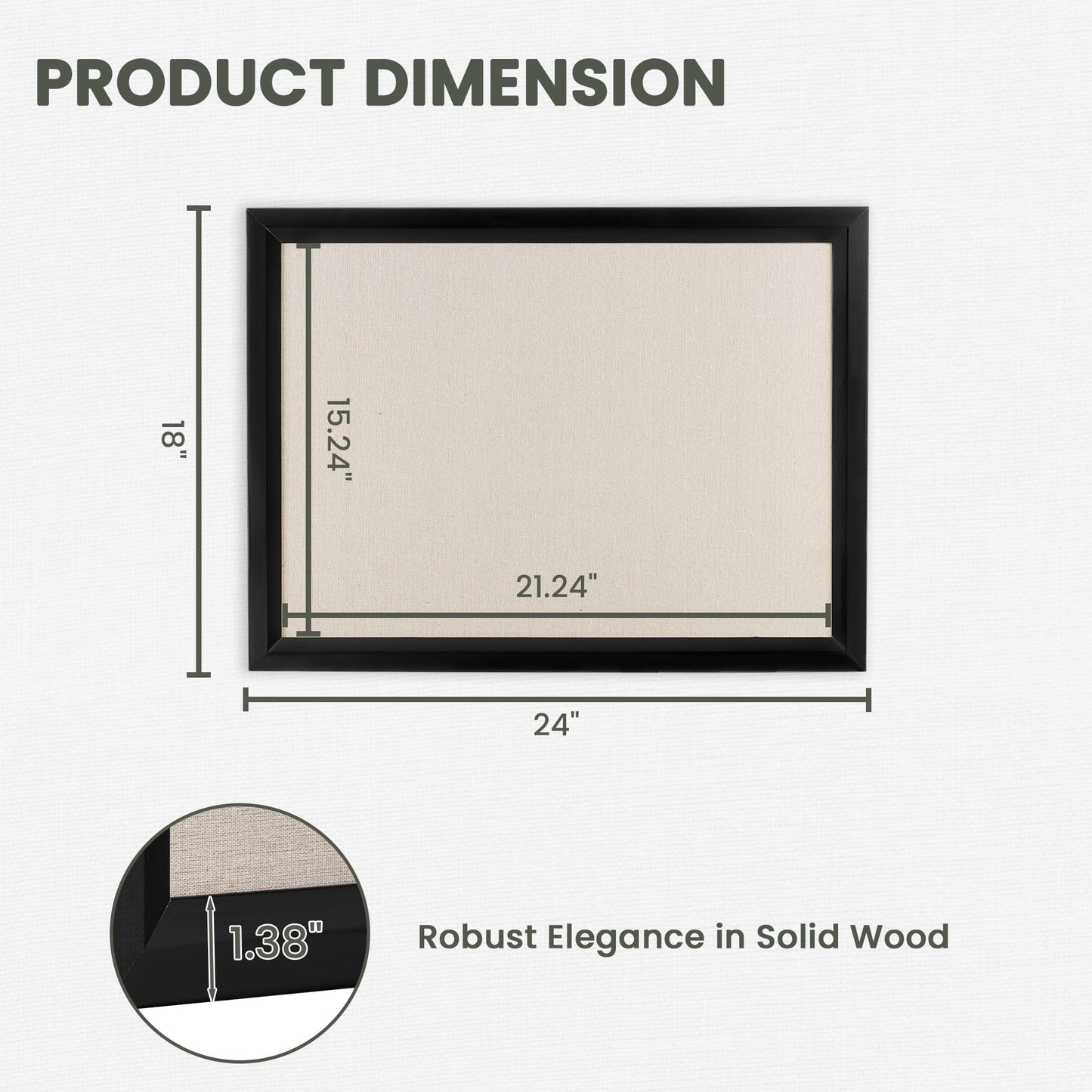 Bulletin Board Cork Board with Linen, 100% Wood Framed 18" x 24" Bulletin Board Decorations, Pin Boards for Walls, Wall Mounted Fabric Picture Board with 10 Pushpins for School, Home & Office, Black