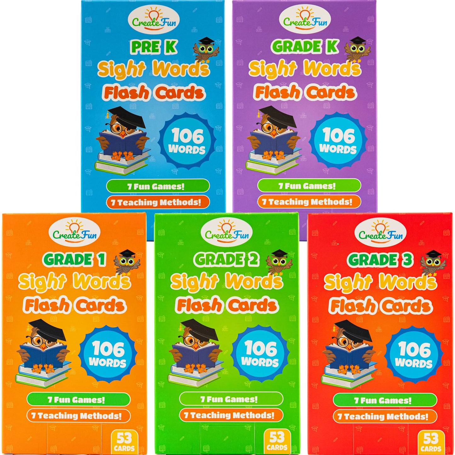 106 Sight Words Flash Cards 1st Grade for Kids Ages 5-6, Dolch & Fry Sight Word Reading Games, Learning Activities for Kids with 7 Educational Game Ideas