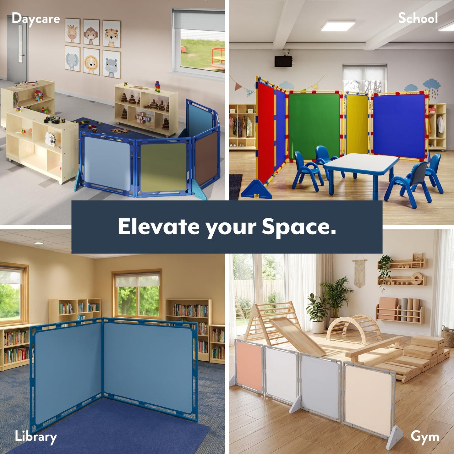 Children's Factory Big Screen PlayPanel - Set of 3, Kids Room Divider, Classroom Privacy Screen, Cantilever Feet Included, Woodland