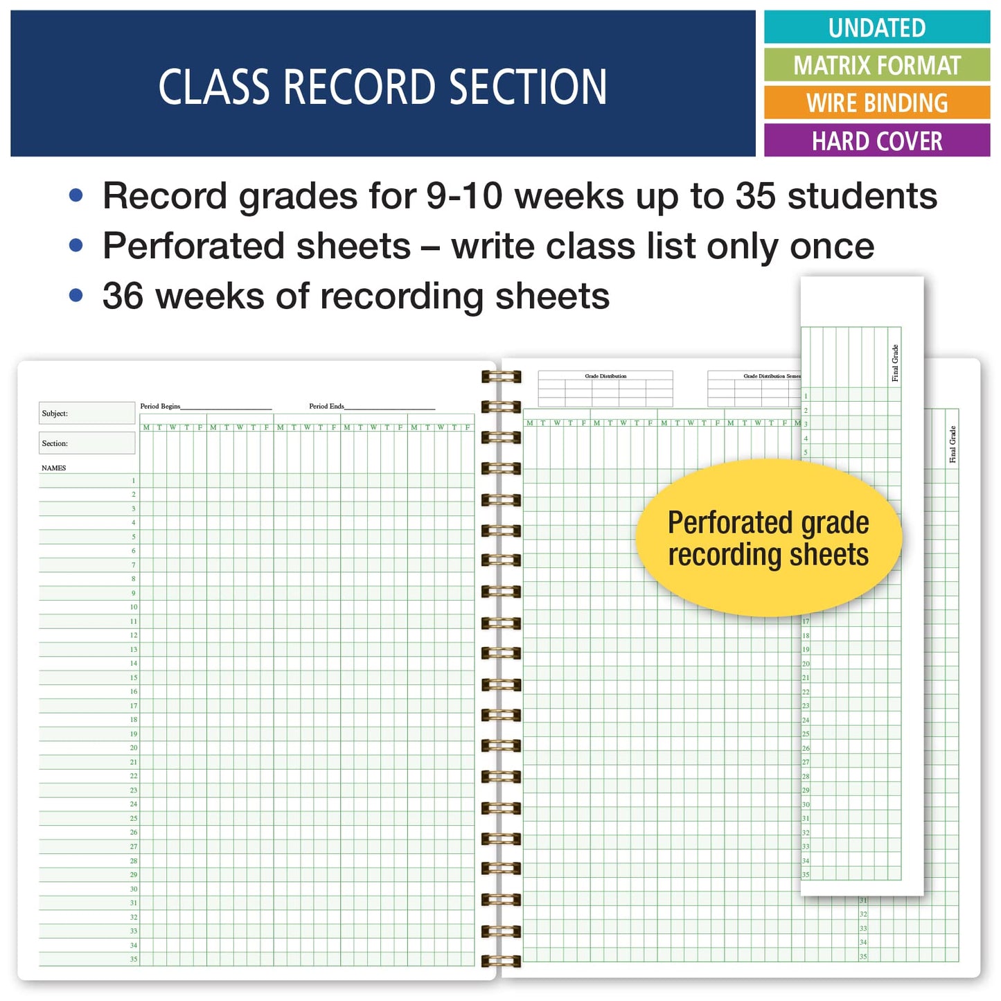 Elan Publishing Company HARDCOVER Combination Plan and Record Book - 8 Period Teacher Lesson Planner (Tree Seasons)
