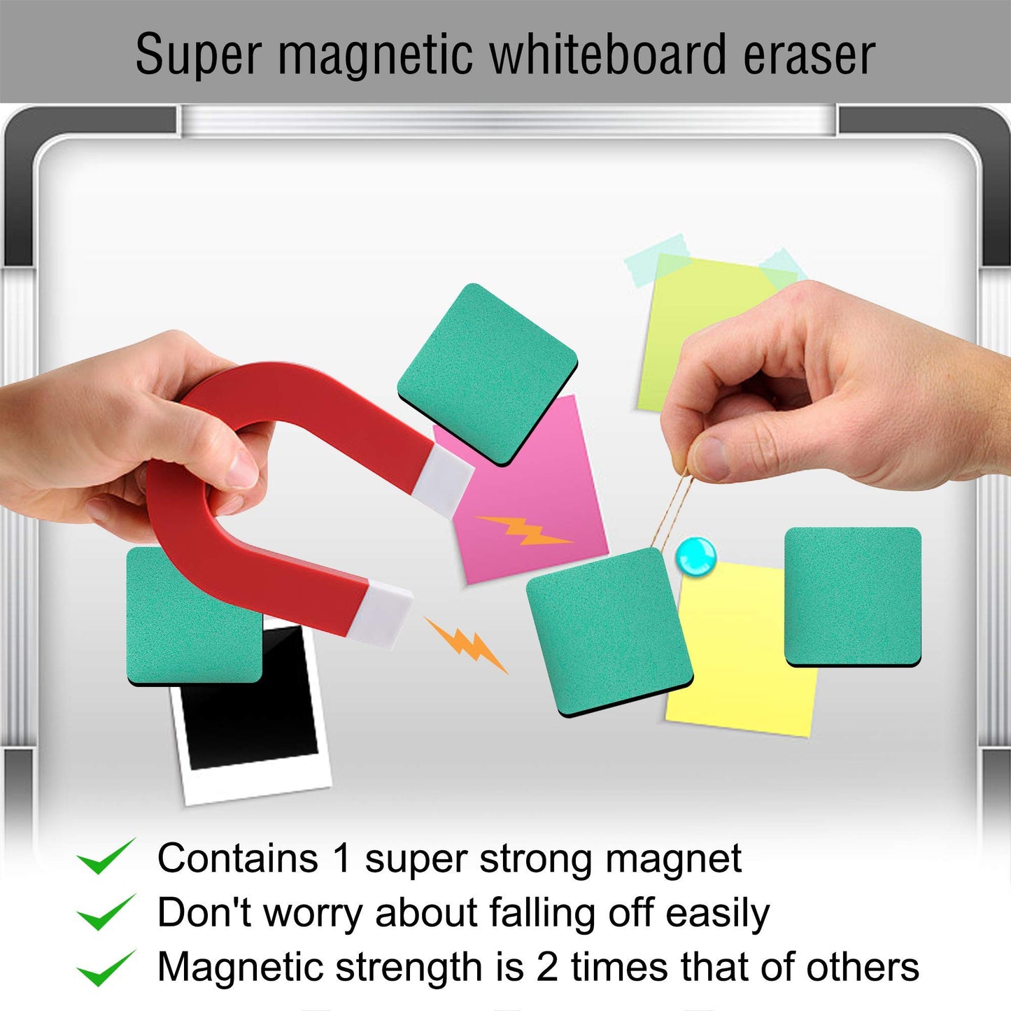 Mini Dry Erase Erasers, IHPUKIDI 48 Pack Magnetic Whiteboard Dry Erasers Chalkboard Cleaner Wiper for Kids and Classroom Teacher Supplies, Home and Office (2 x 2 Inch) Green