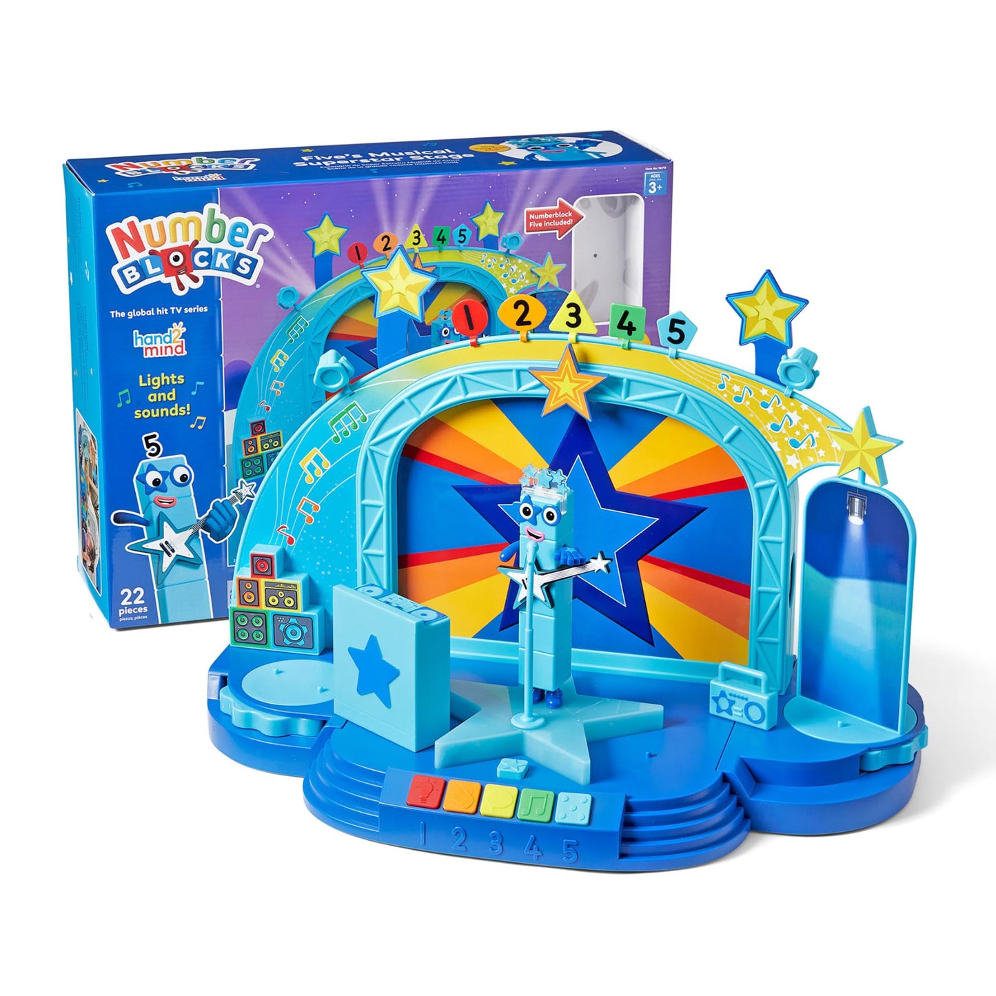 hand2mind Numberblock Five’s Musical Superstar Stage, Play Figure Playsets, Toddler Music Toys, Number Toys, Counting Toys, Math Toys for Kids 3-5, Preschool Learning Toys, Birthday Gifts for Kids