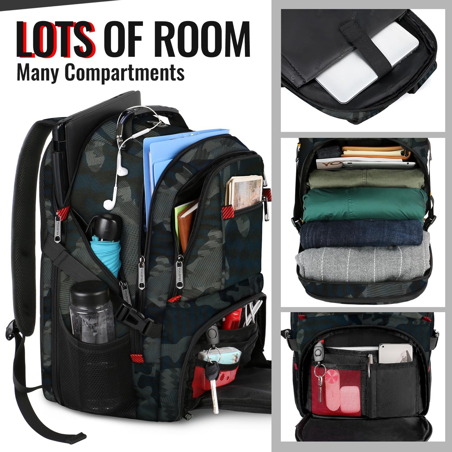 YOREPEK Large Backpack for Men, Extra Large Laptop Backpacks for Men Women, Water Resistant Travel Backpack Airline Approved Business Work Bag Fits 17 Inch Computer, Black