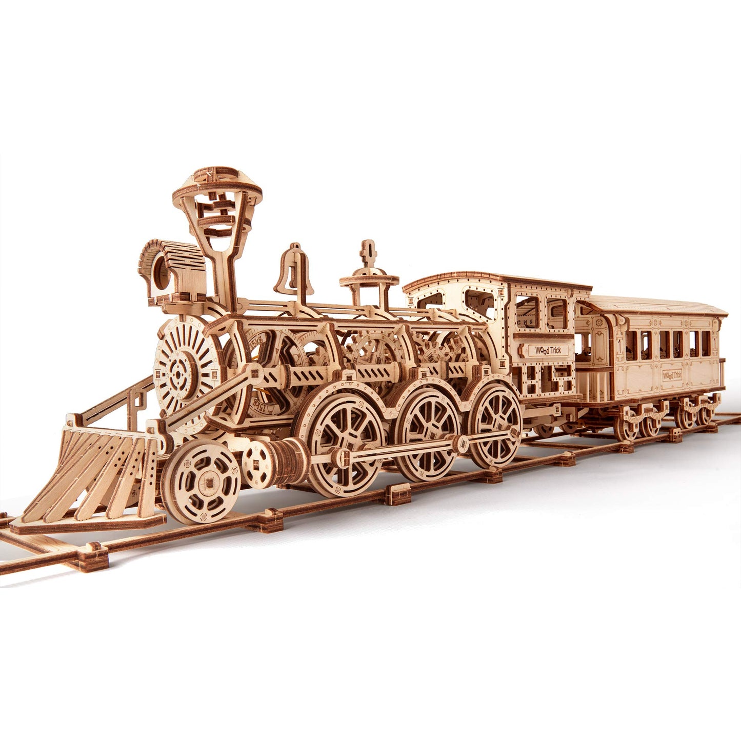 Wood Trick Wooden Toy Train Set with Railway - 34x7″ - Locomotive Train Toy Mechanical Model Kit - 3D Wooden Puzzles for Adults to Build - Engineering DIY Models for Adults to Build