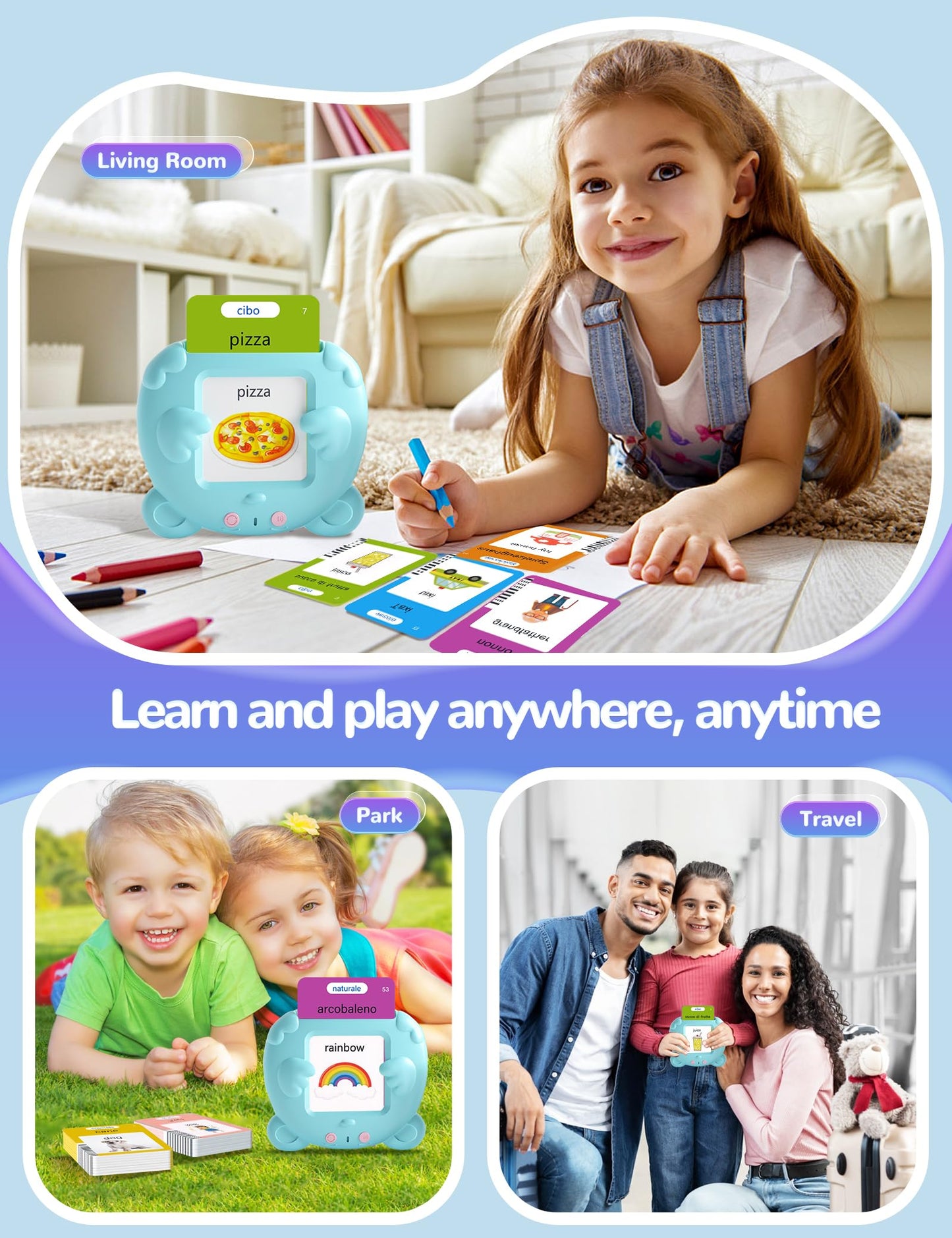 Italian and English Talking Flash Cards for Toddlers, 510 Sight Words Bilingual Learning Toys for Children, Autism Pocket Speech Therapy Toys, Italiano Vocabulary Educational Flashcards