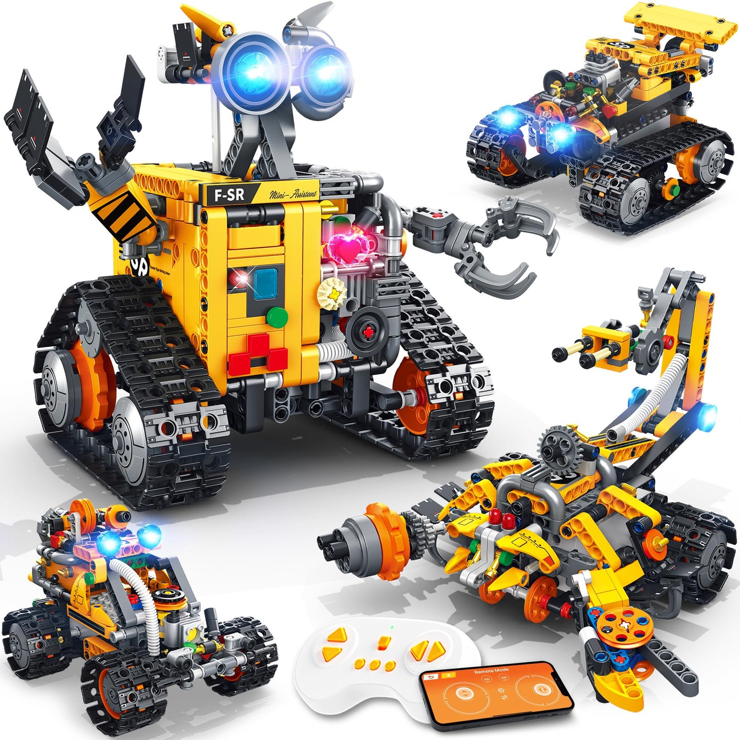 Demkia Robot Building Kit for Kids and Adults, 4-in-1 Rechargeable RC Robotics Kit with Remote & App Control, STEM Coding Toys & Science Projects, Birthday Gifts for Boys Ages 8-12+ (588 Pcs)