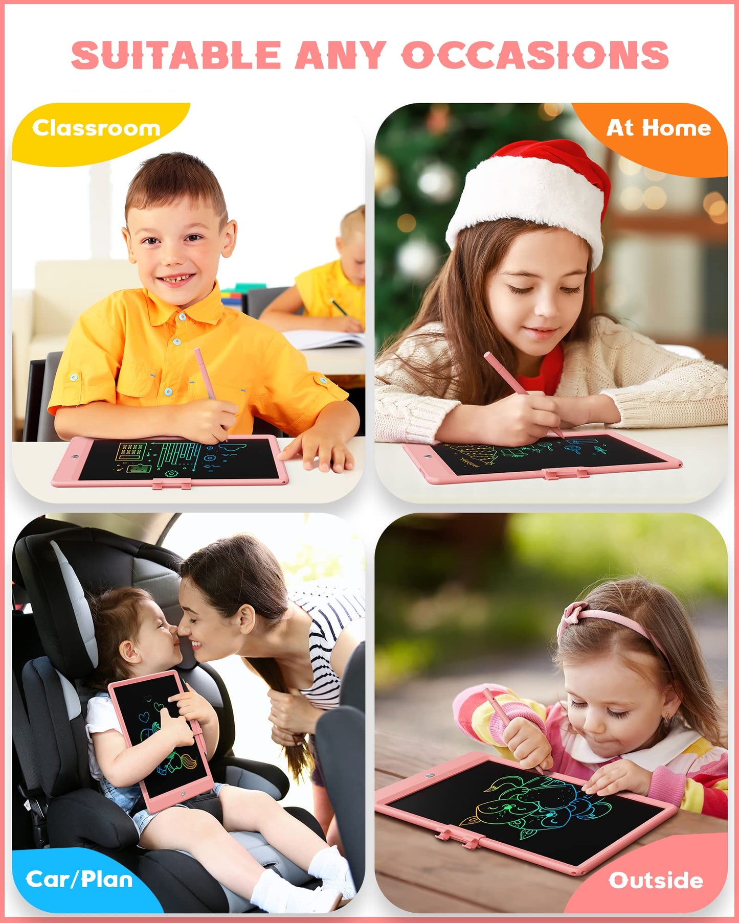Bravokids Toys for 3 Years Old Girls Boys, LCD Writing Tablet 10 Inch Doodle Board, Electronic Drawing Pads, Educational Birthday Gift for 3 Years Old Kids Toddler (Light Pink)