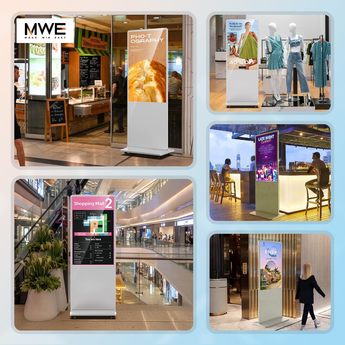 QIXZOCV MWE 37 Inch Touchscreen Kiosk, Indoor Floor Standing Digital Signage Displays, LCD Screen Advertising Display Totem, Interactive Display Poster Android System with Auto Media Player-White