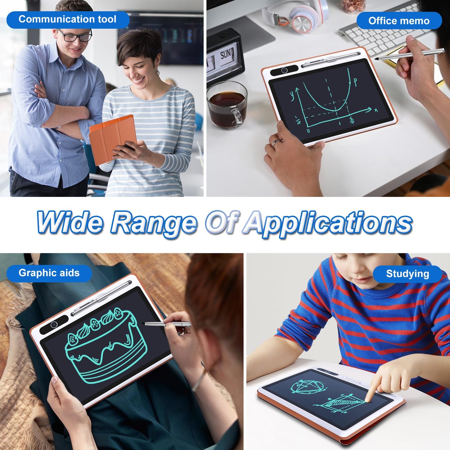 10inch LCD Writing Tablet with PU Protective Cover Electronic Writing Notebook Erasable Drawing Board for Adults at Home Office Work(Brown)