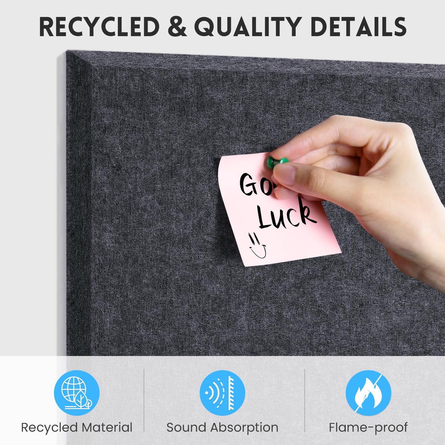 Large Cork Bulletin Board for Wall 48"x36", 12 Pack Felt Wall Tiles with 80 Pushpins, 60 Safe Removable Adhesive Tabs, Decorative Pin Board Tack Board for Office Home School, Dark Gray