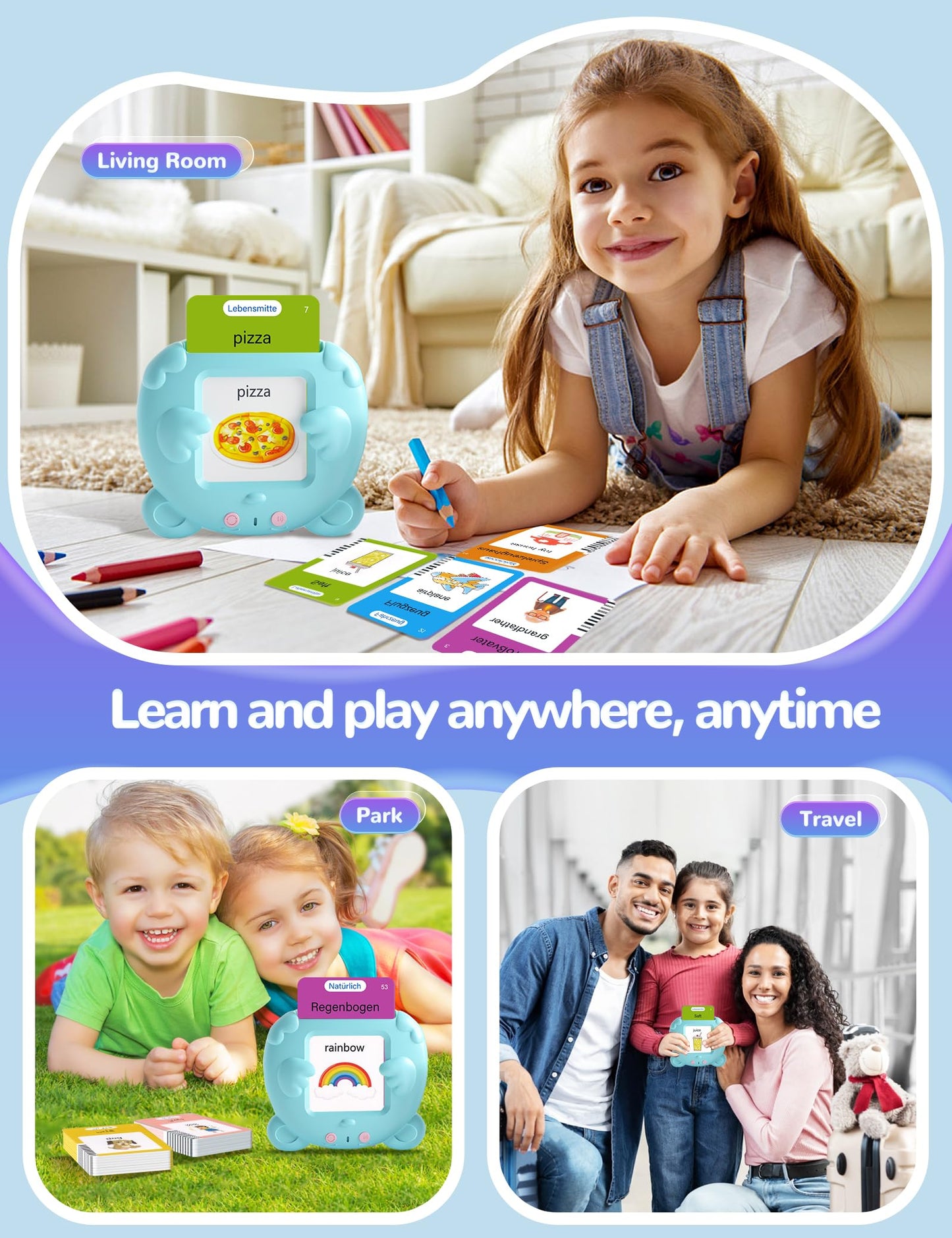 German and English Talking Flash Cards for Toddlers, 510 Sight Words Bilingual Learning Toys for Children, Autism Pocket Speech Therapy Toys, Deutsch Vocabulary Educational Flashcards